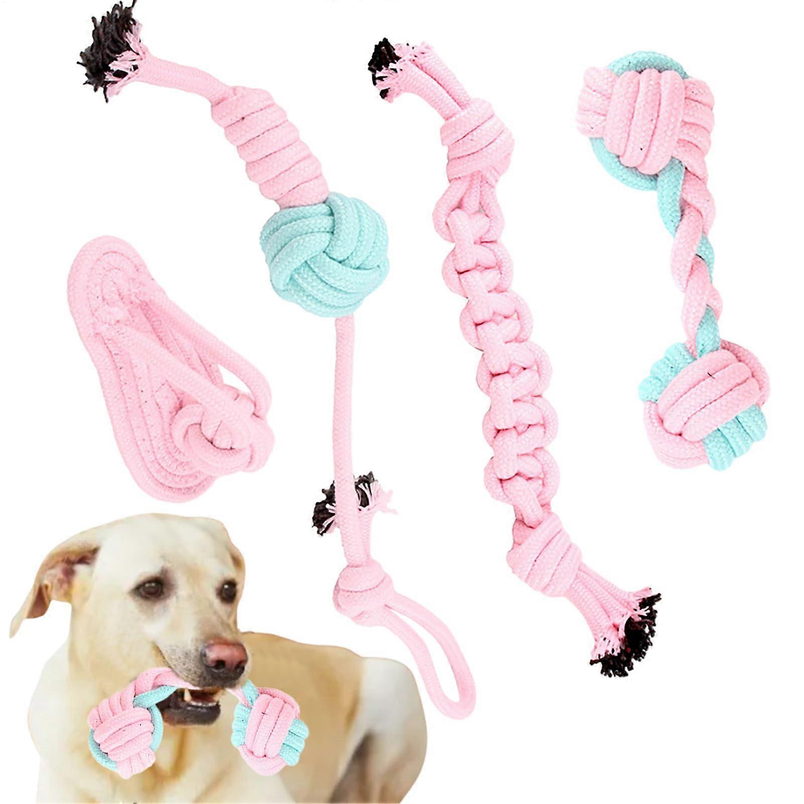 Dog tug rope, 4 x puppy chew toys, pulling activities for mental stimulation and dental cleaning, interactive play to relieve boredom