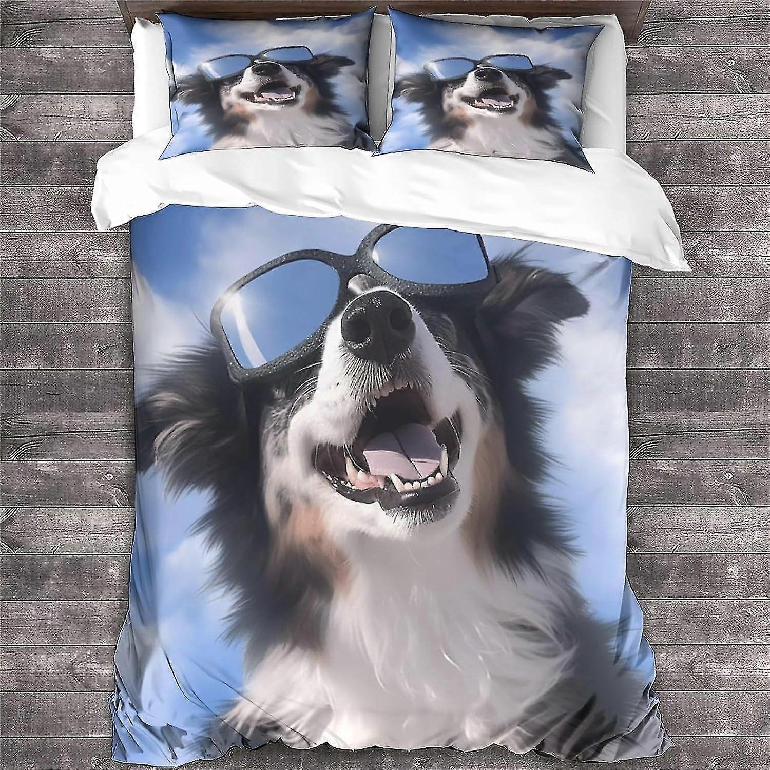 Border kolie povlak na peřinu 3D zvířecí tištěné ložní prádlo Set 3ks mikrovlákno psí přikrývka s zipem uzavření dvojitý