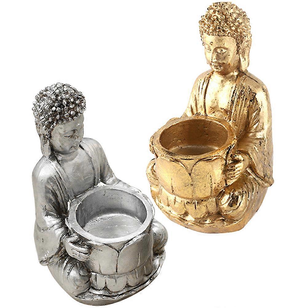 Decorative Candle Holder Buddha Shaped Resin Vintage Prop Shooting 7.6x7.6x13.4cm 2Pcs