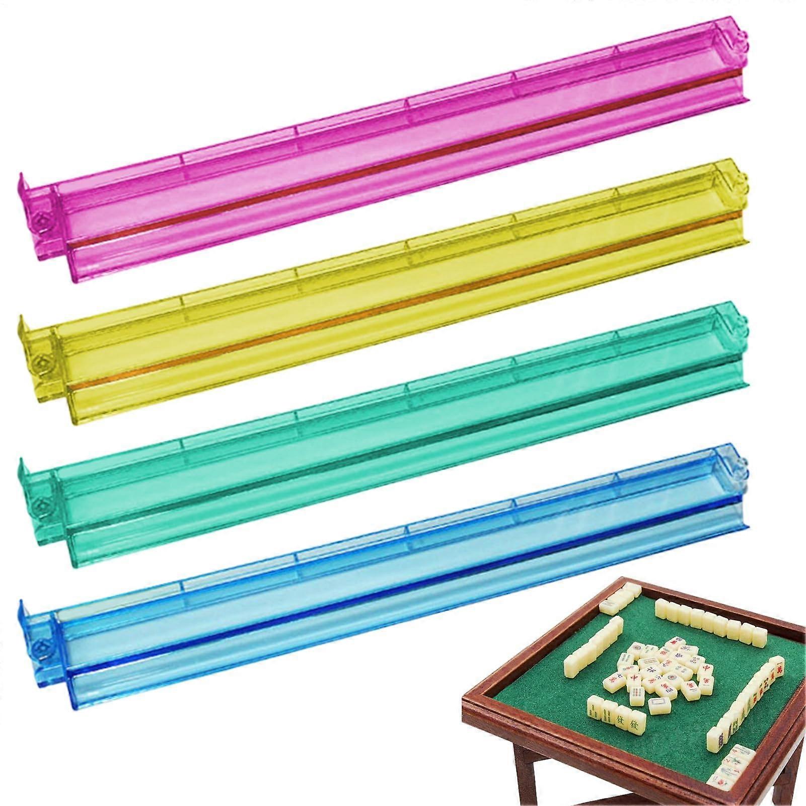 Clear Acrylic Mahjong Racks Set, 4-Piece Multi-Color Tile Holder with Pushers, Durable Game Accessories for Tabletop Play