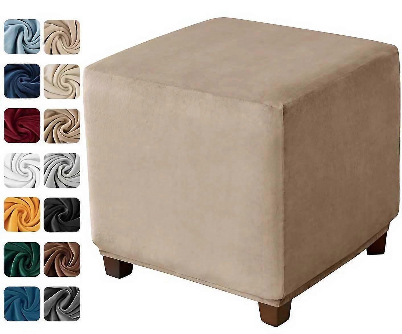 Stretch Soft Rectangular Stool Cover, Polyester Ottoman Slipcover with Elastic Bottom, Stool Cover for Living Room Bedroom (Brown, M)