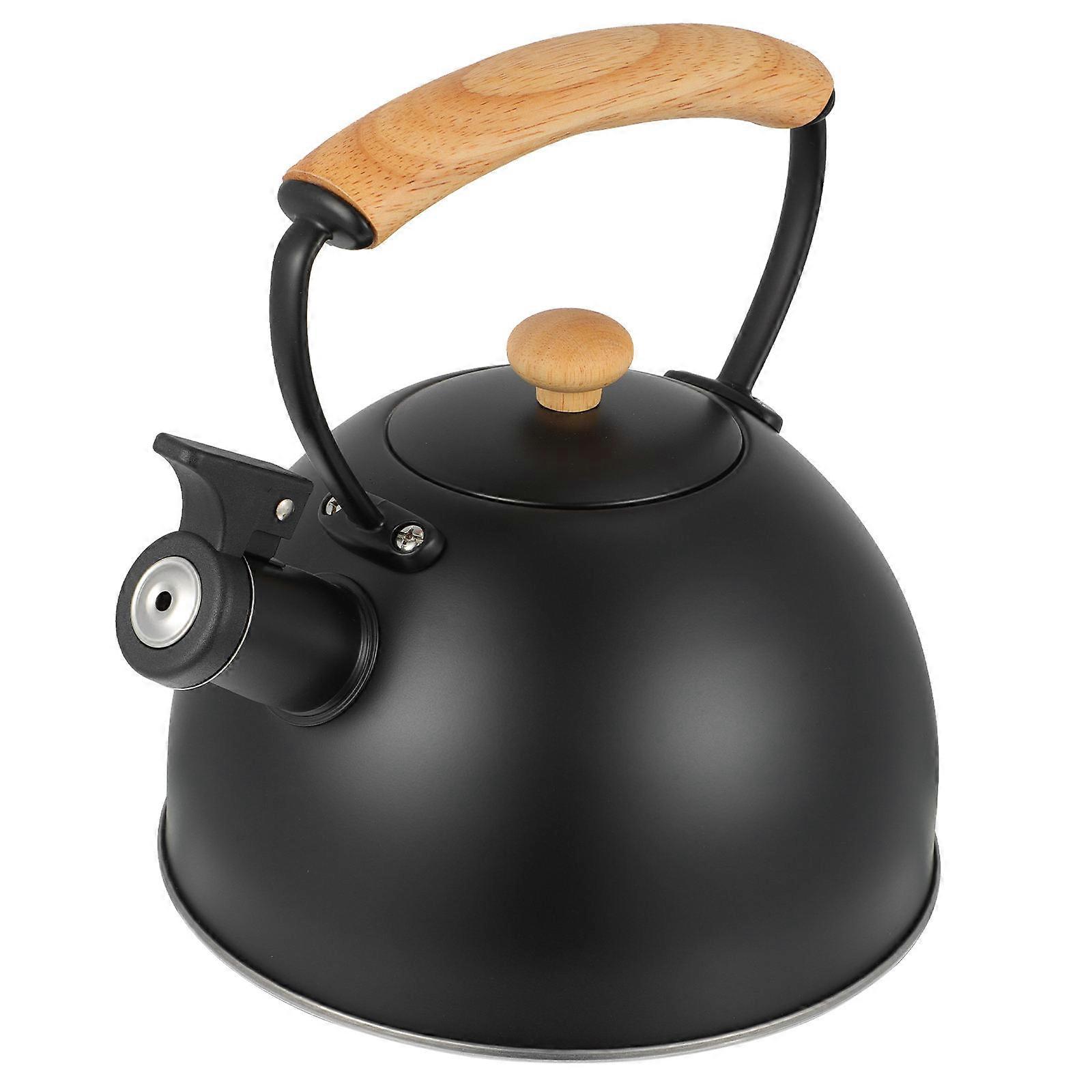 Black Wood Handle Stainless Steel Whistling Kettle for Home with Comfortable Heat Insulating Handle 1pc