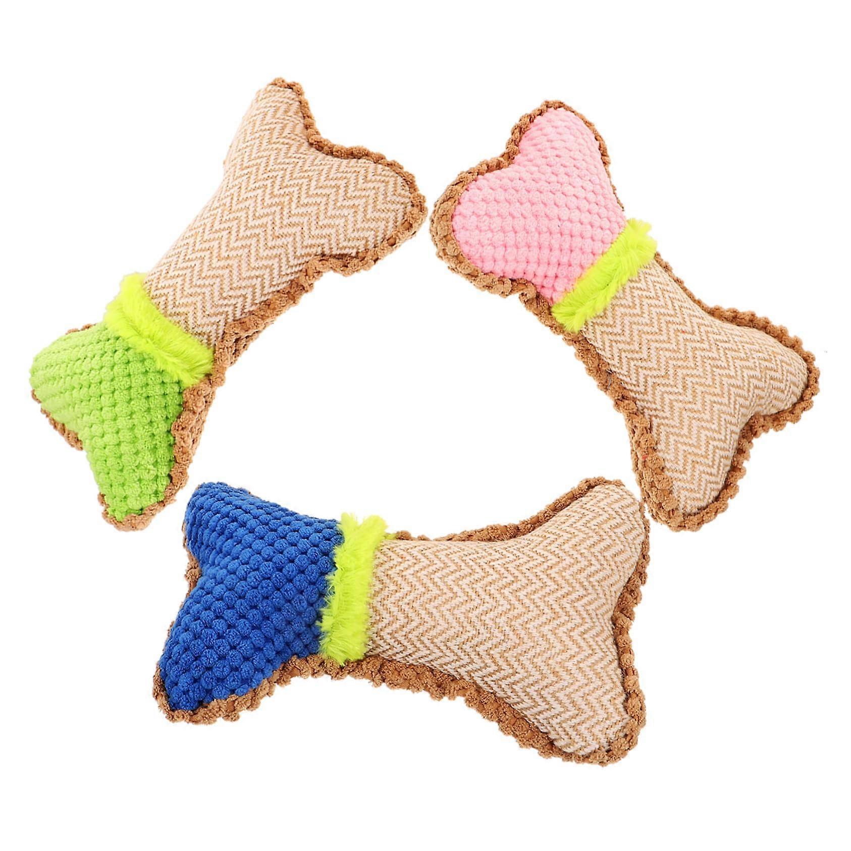 3 pieces plush chew toys for teething and durable and squeaky for puppies to clean teeth and interactive play fun.