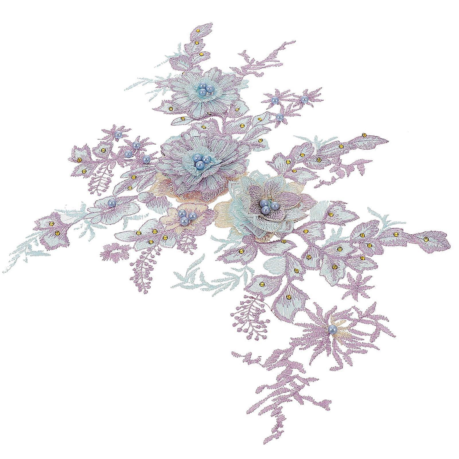 Embroidered Patch Three-Dimensional Flower Patch for Decor 2Pcs Lavender