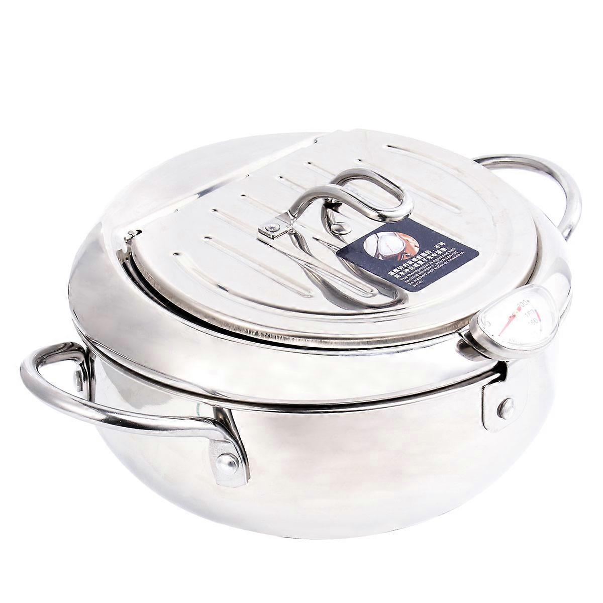 Stainless Steel Deep Fryer with Induction Cookware, Temperature Control, Mini Thermometer, and Oil Strainer for Frying and Cooking