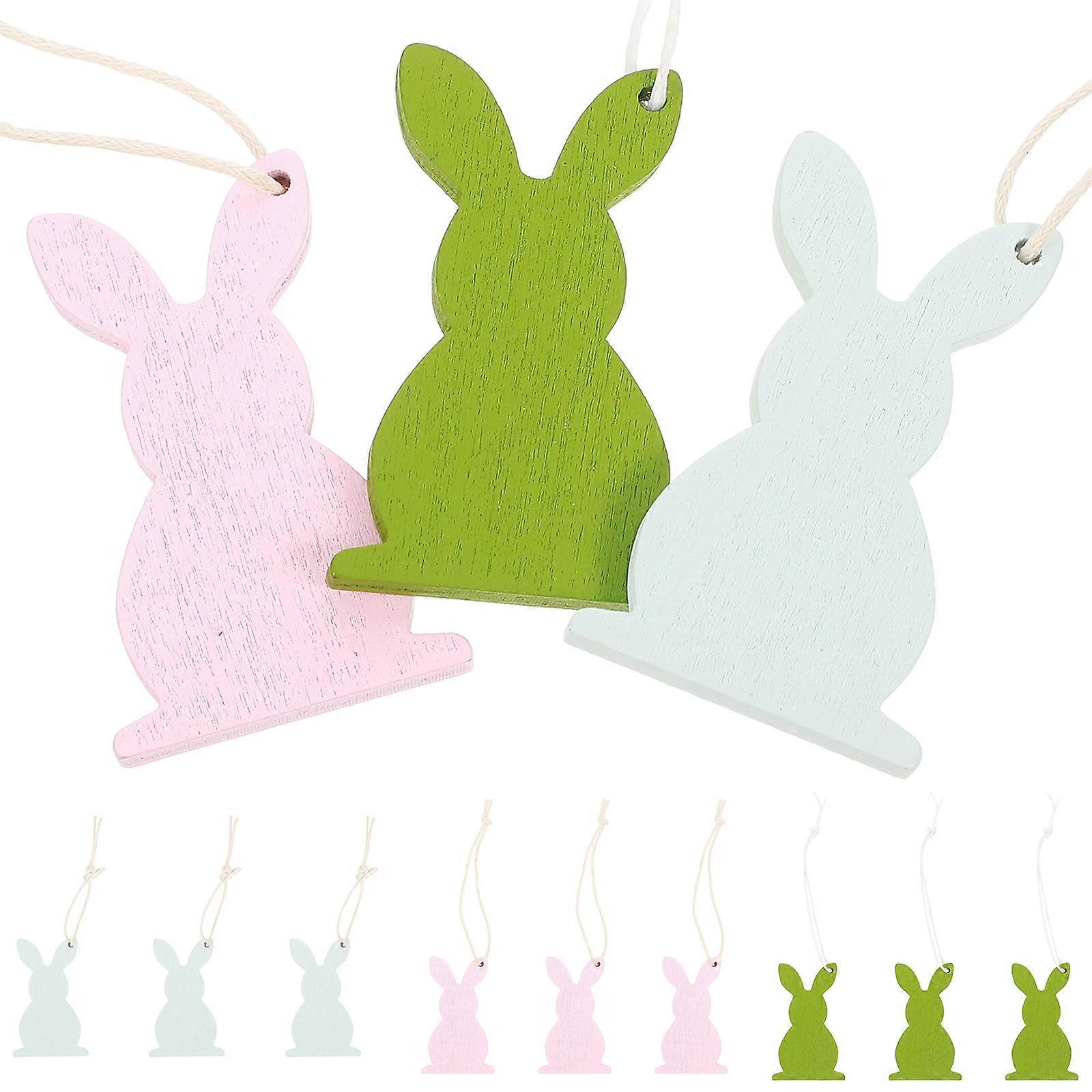 Easter Design Rabbit Shape Wooden Rabbit Hanging Pendant For Home Decorations And Party Accessories 5.2*3.3cm 18Pcs