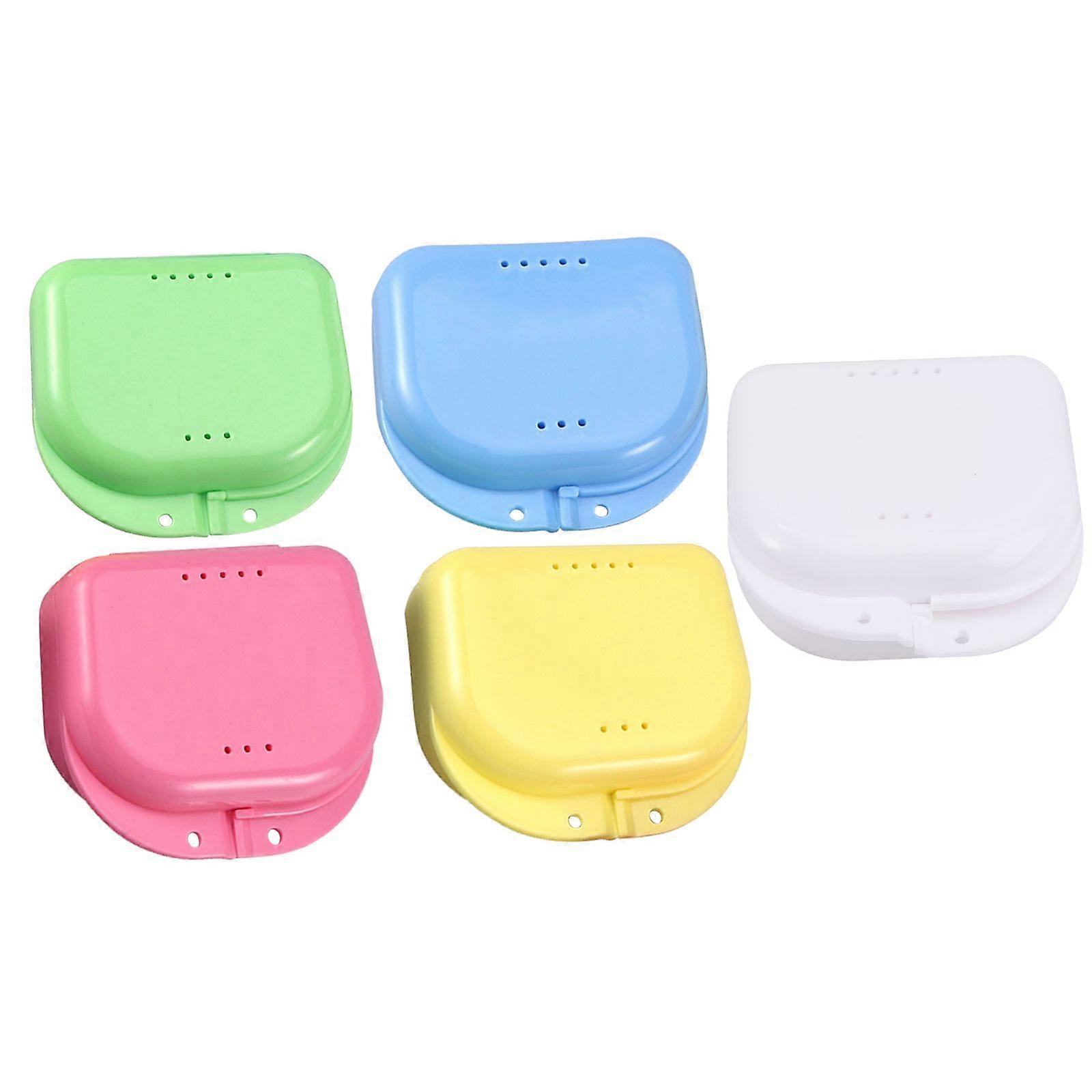 5pcs Retainer Case With Vent Holes and Hinged Lid Snaps Mouth Guard Case Orthodontic Dental Retainer Box Denture Storage Container
