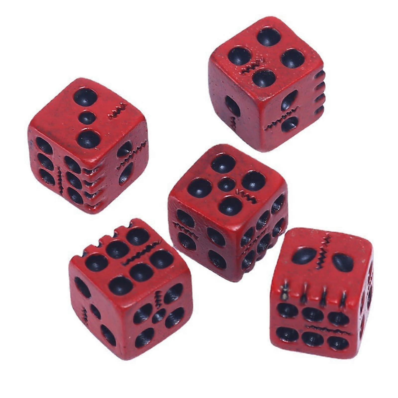 6-Sided Red Skull Dice Set - 5 Pieces Resin Dice for Family Games, Party Accessories, and Educational Activities