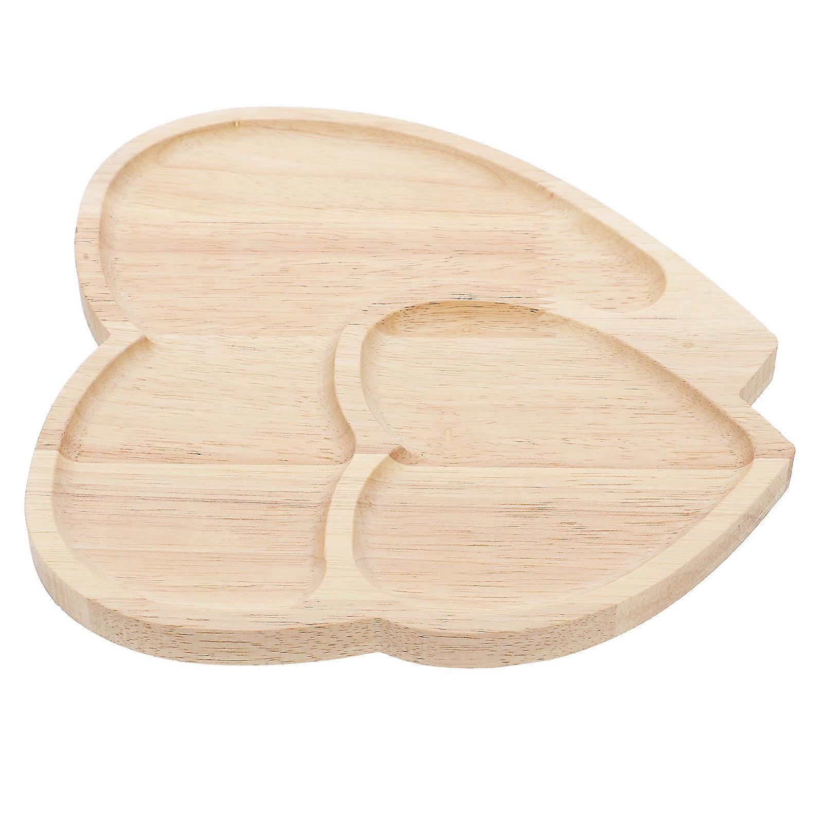 wooden Heart Shaped Serving Platter for Valentine Day Romantic Decor Khaki Wood with Segmented Compartments 7.8 Inches