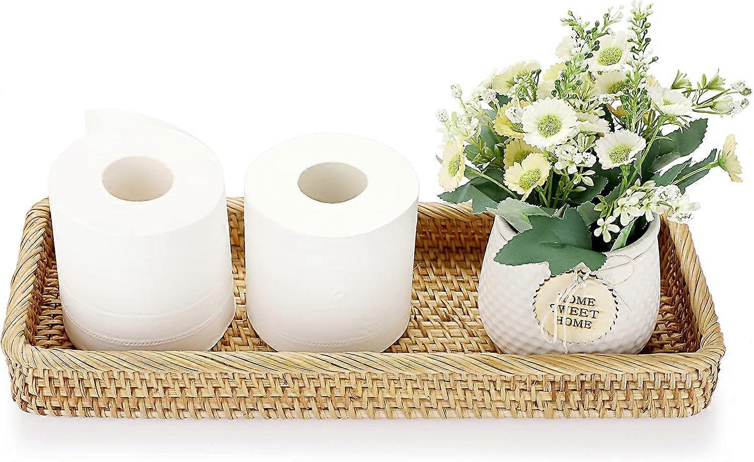 Bandeja de Vaidade de Banheiro de Rattan de 16 Polegadas - Decorativa W Tanque de Vaso Sanitário Tra