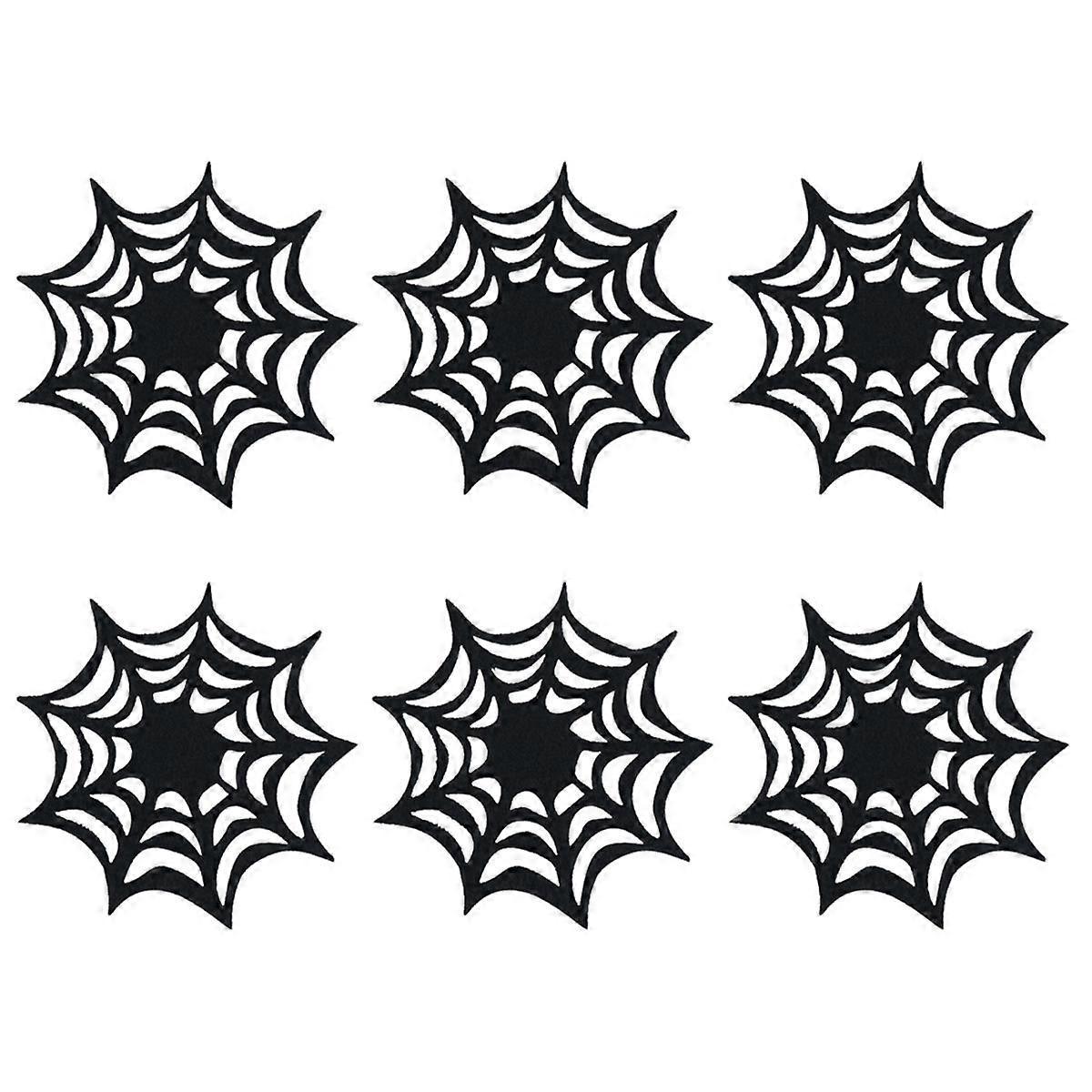 6pcs Halloween Themed Placemat Web Coasters Decorative Table Placemats Doilies Black Halloween Decoration Supplies