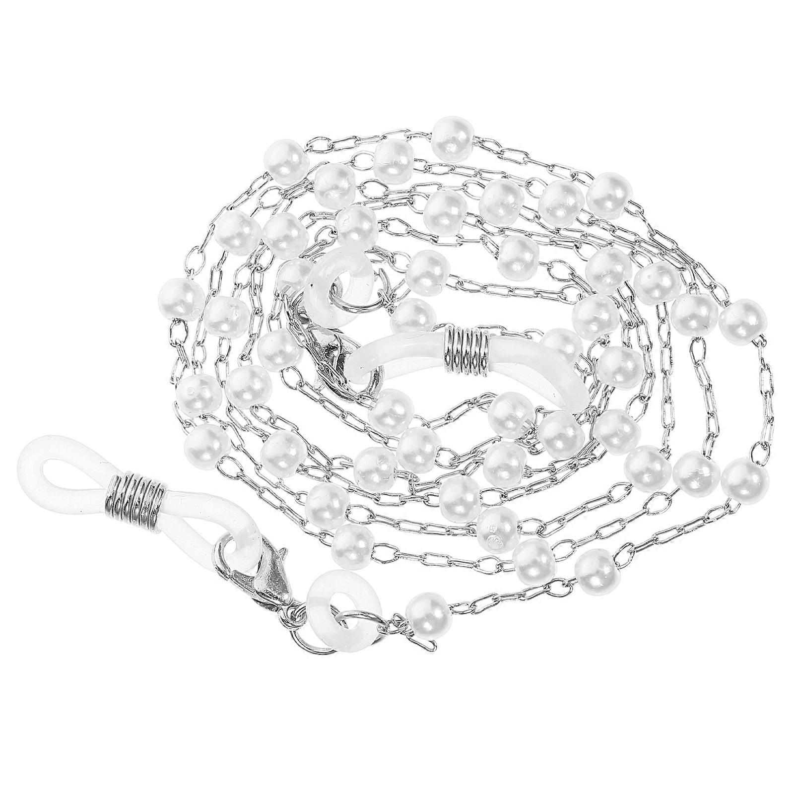 Pearl Beads Lost Earphone Chain Strap for Wireless Earbuds & Eyeglasses – Wear Resistant Silver Lanyard Necklace, Multi Functional Fashion Accessory