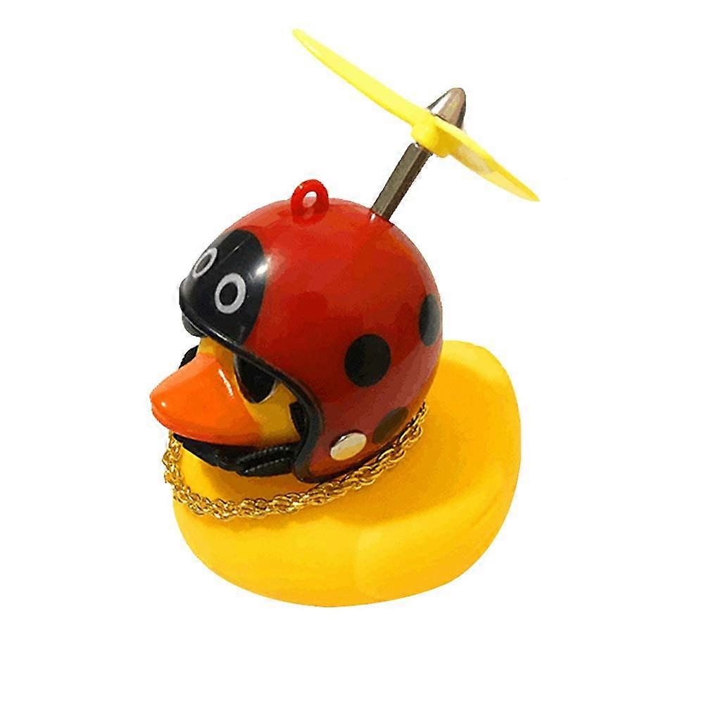 Rubber Duck Toy Ornaments Yellow Duck Car Dashboard Decorations Squeeze Duck Bicycle Horns Propeller Helmet Beetle