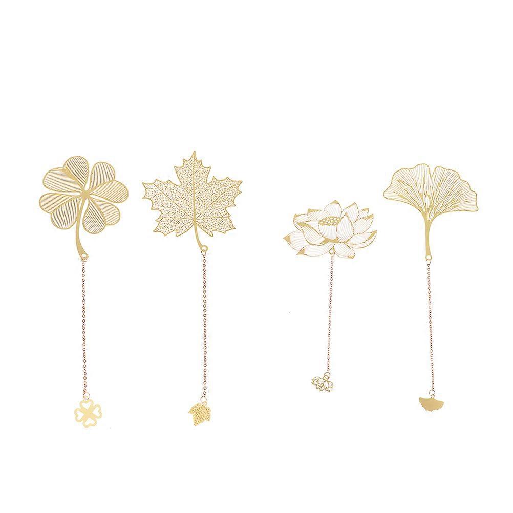 Golden Iron Hollowout Bookmarks for Decorative Use with Unique Plant Design and Elegant Style 4 Pieces