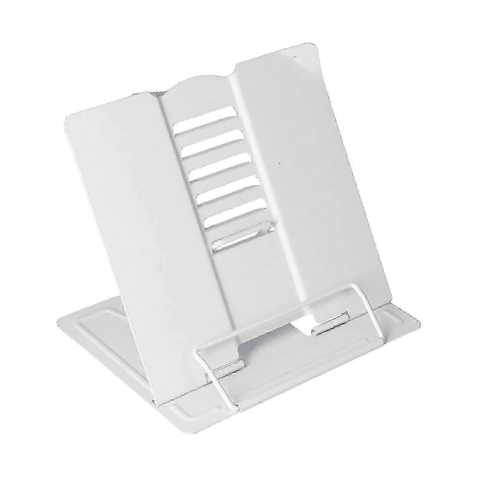 Portable Adjustable White Metal Folding Book Holder - Ideal for Lazy Reading & Hands-Free Use for Books, Tablets, & E-Readers