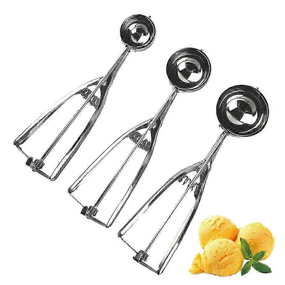 Ice Cream Scoop Set Stainless Steel Cookie Scoops with Trigger Release, Cookie Dough Metal Cupcake Scoop Balls for Meatball, Melon, Muffin, Mashed Pot