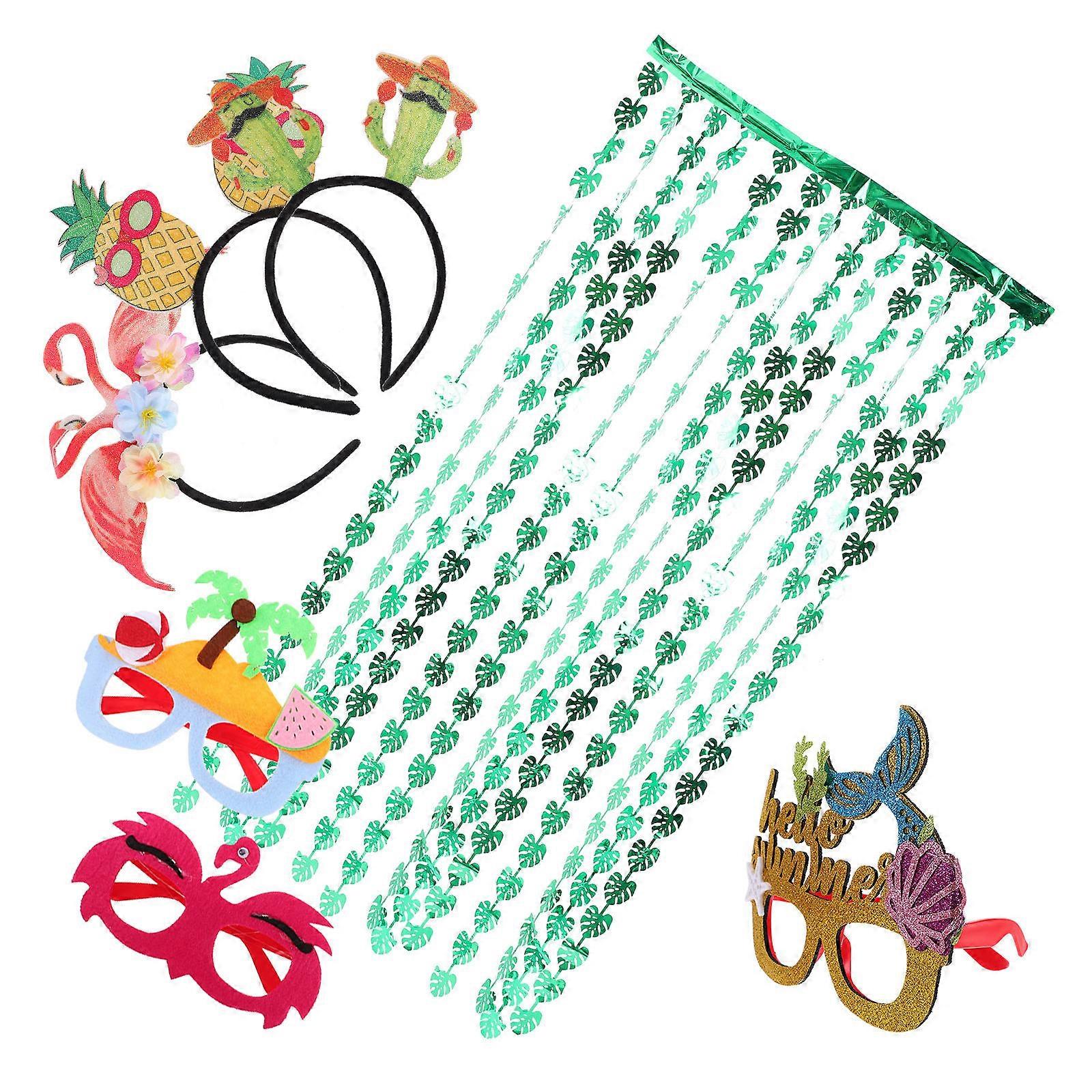 Hawaiian Party Eyeglasses and Headbands Set for Luau Fun Photo Props with PET Material Assorted Color