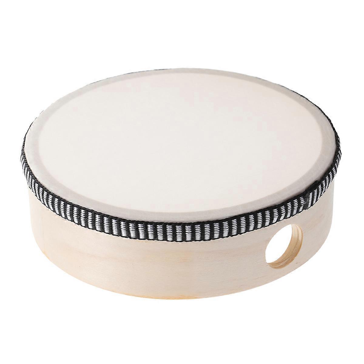 Natural Wooden Tambourine Drum Small Handheld Orff Percussion Instrument for Educational Music Parties Games Early Learning