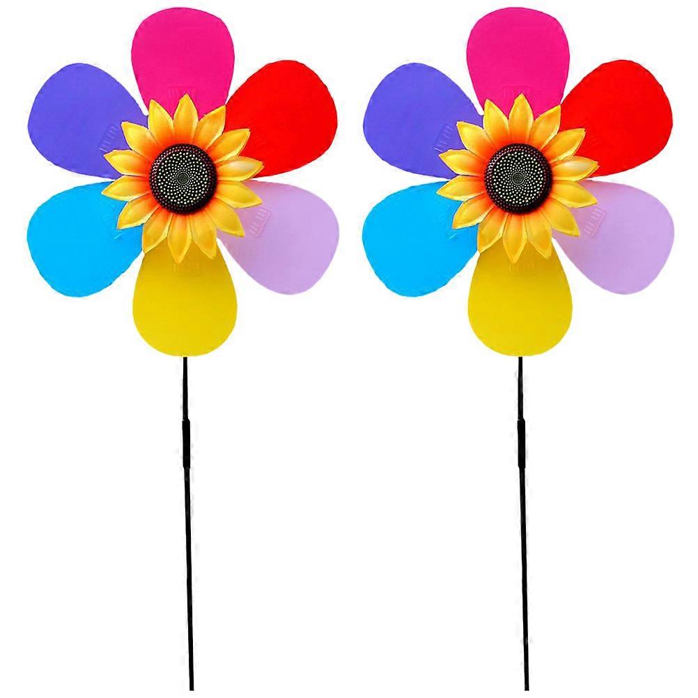 Colorful Rotatable Windmill Garden Decor 2pcs Pinwheel Adornment for Outdoor, Balcony and Lawn Decoration Adds Beauty and Fun