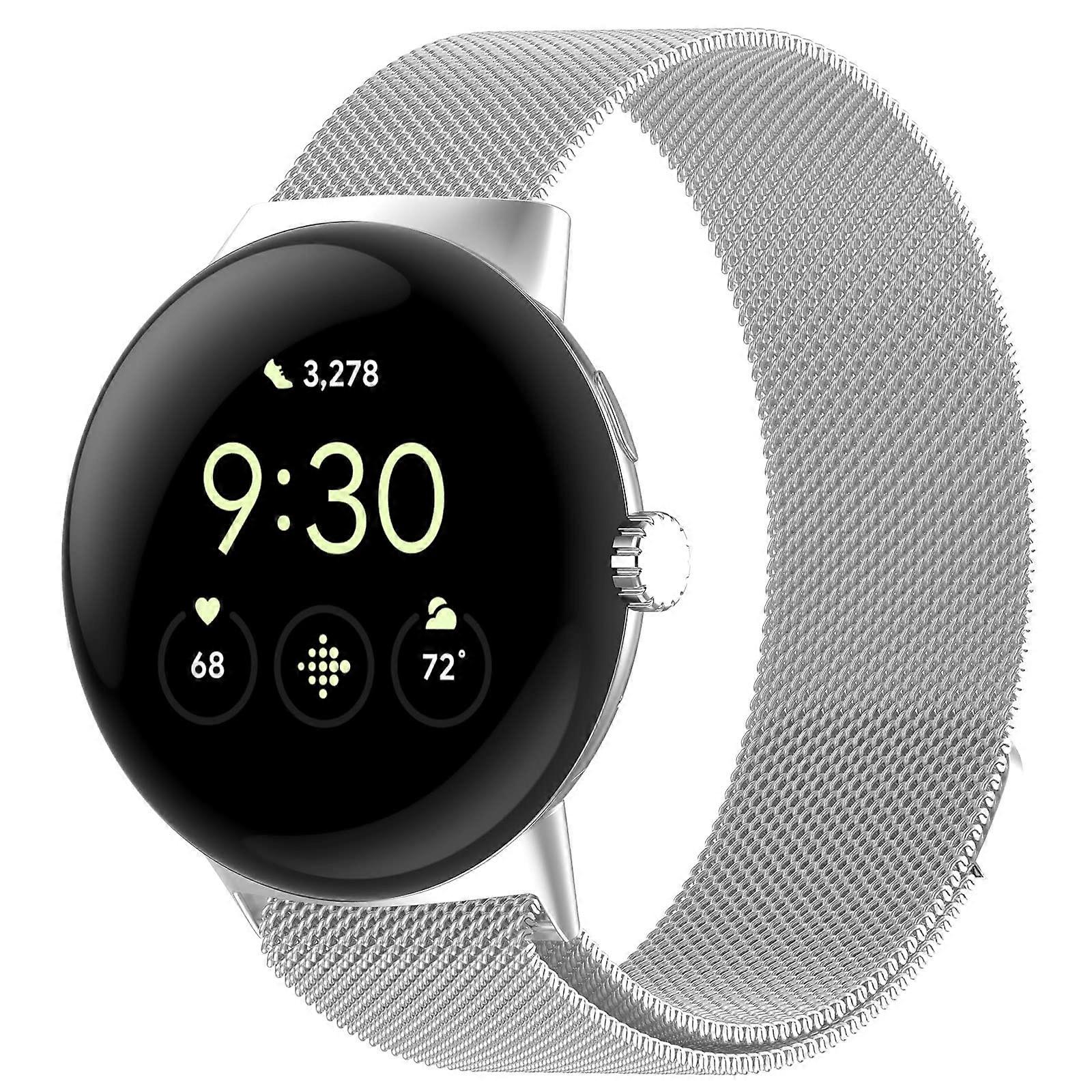 Bracelet Compatible with Google Pixel Watch 3 41mm, Pixel Watch 2/1, Stainless Steel Mesh Strap, Magnetic Closure, Silver