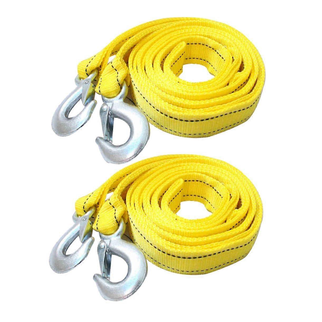 Tow Ropes 2-Pack For Off-Road Vehicles, Durable, Reinforced Hooks, Compatible With Cars And Trailers, Yellow