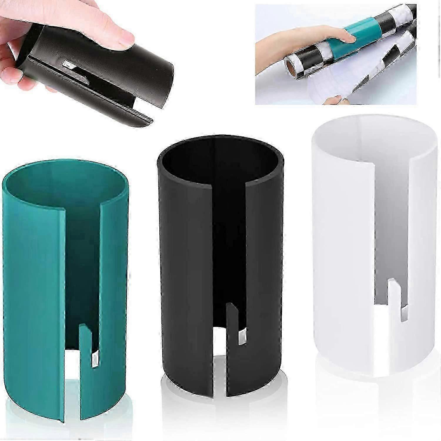 Geschenkpapier Hilfsrolle - 3 Stück - Weiß-Blau-Schwarz - Geschenkpapierschneider mit Rollenhalter - Geschenkpapierschneider