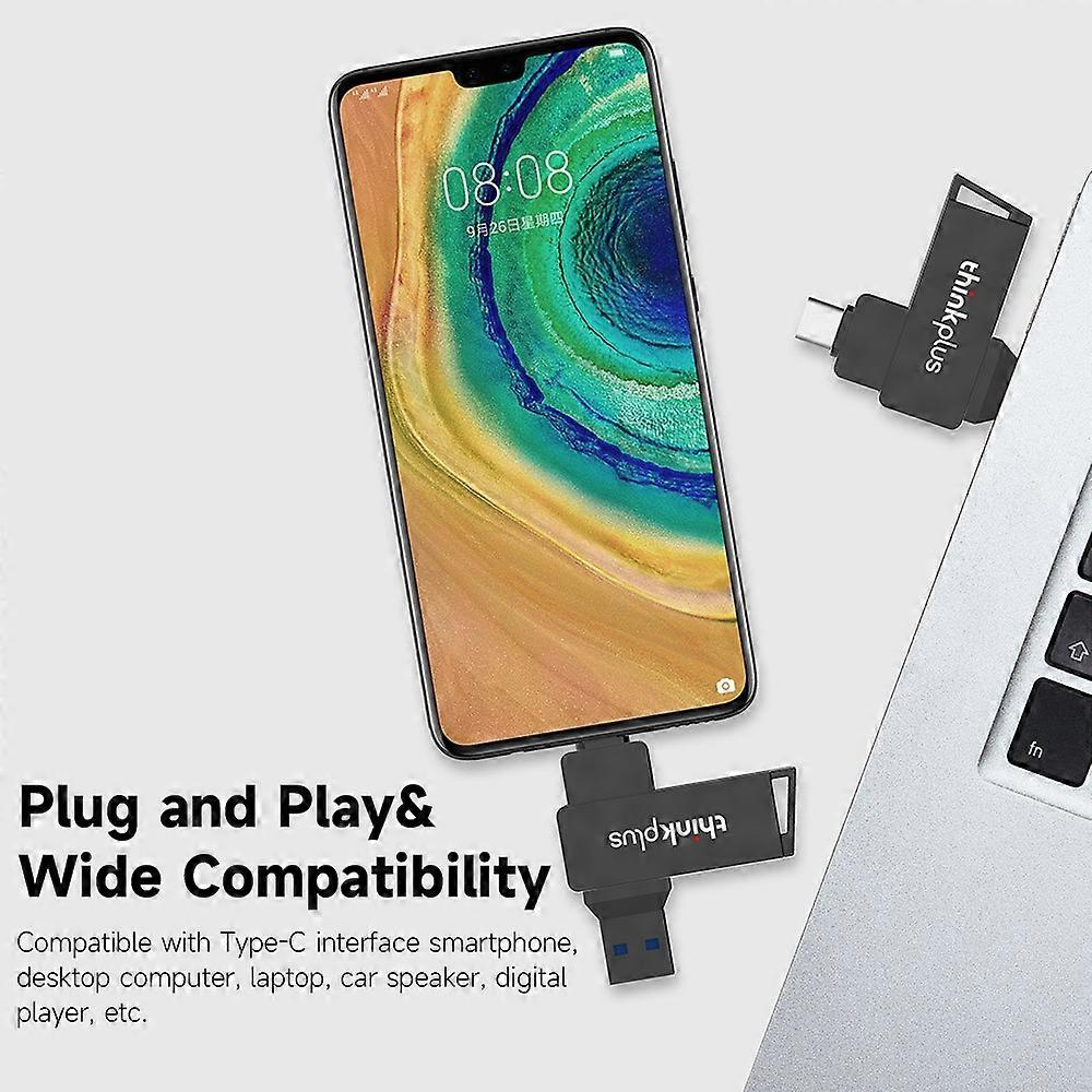 thinkplus MU251 64GB USB3.0+Type-C Dual-port U Disk Rotatable Metal USB Flash Drive High-speed Transmission Wide Compatibility