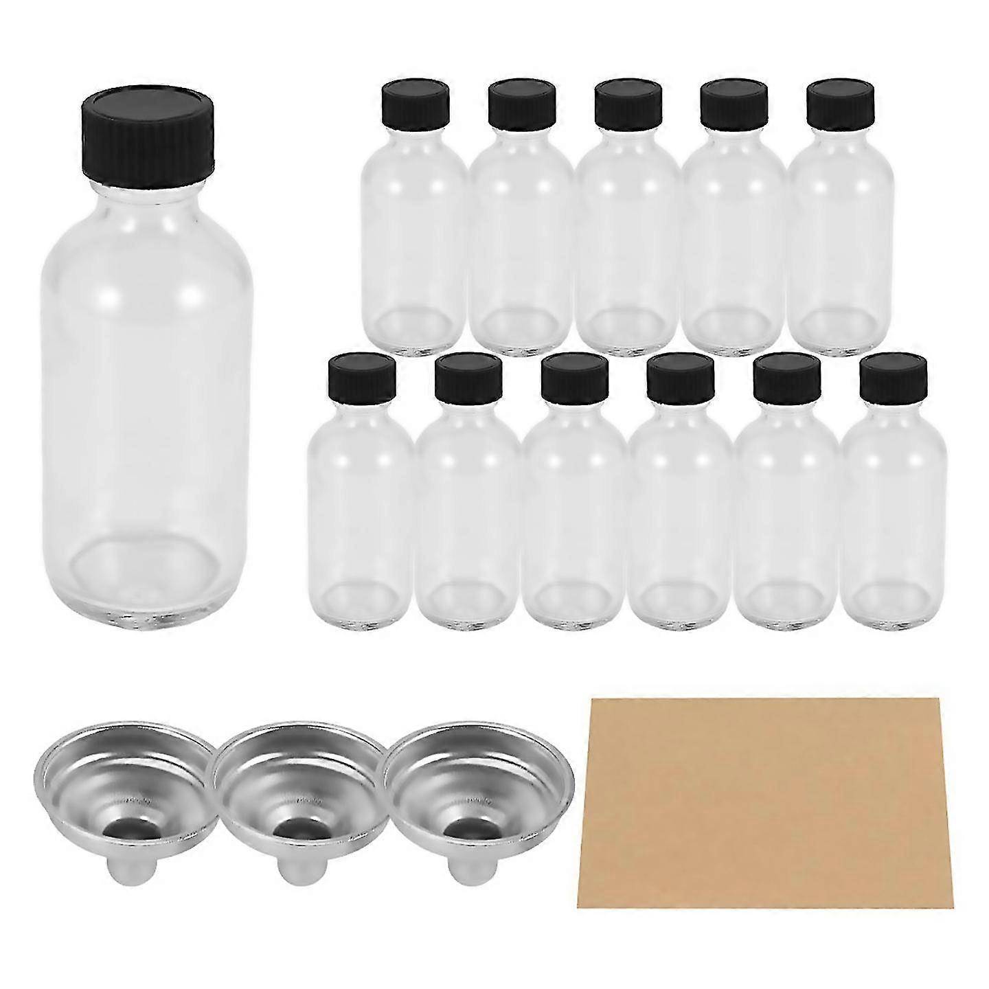 For 12pc 2 Oz Small Clear Glass Bottles With Lids 3 Funnels