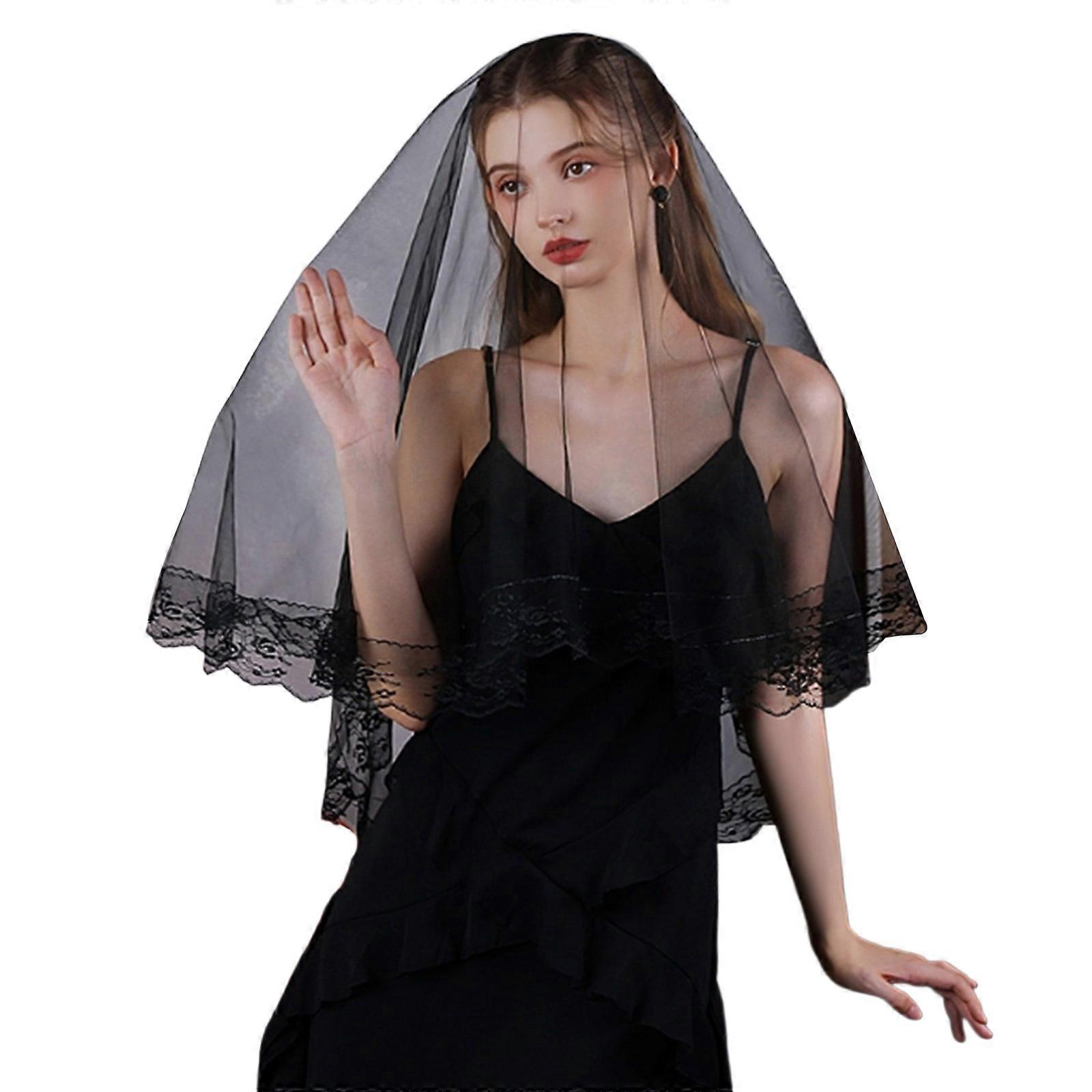 Multiuse Black Wedding Veils with Easy to Wear Design Sheer Punk Head Veils for Halloween Party Theme Event Gathering Multicolor