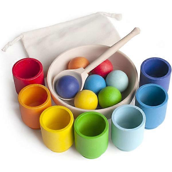 Rainbow Balls in Cup Toy Wooden Sorting Game 7 Balls 30mm Age 1+ Color Sorting & Counting Preschool Learning
