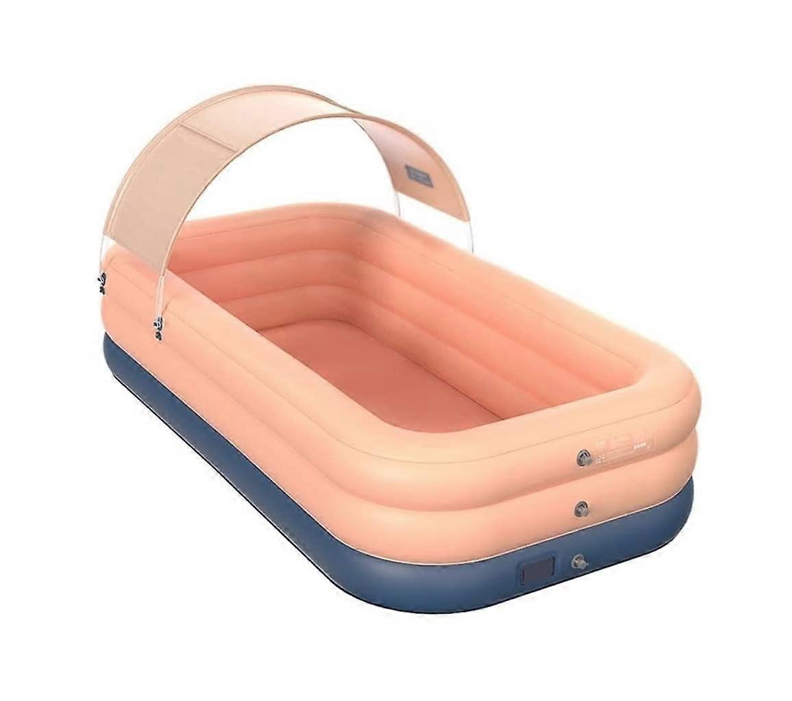Family Pool Inflatable Above Ground Pool With Awning, Thickened 3Ring Paddling Pool, Pink 305x180x130 Cm