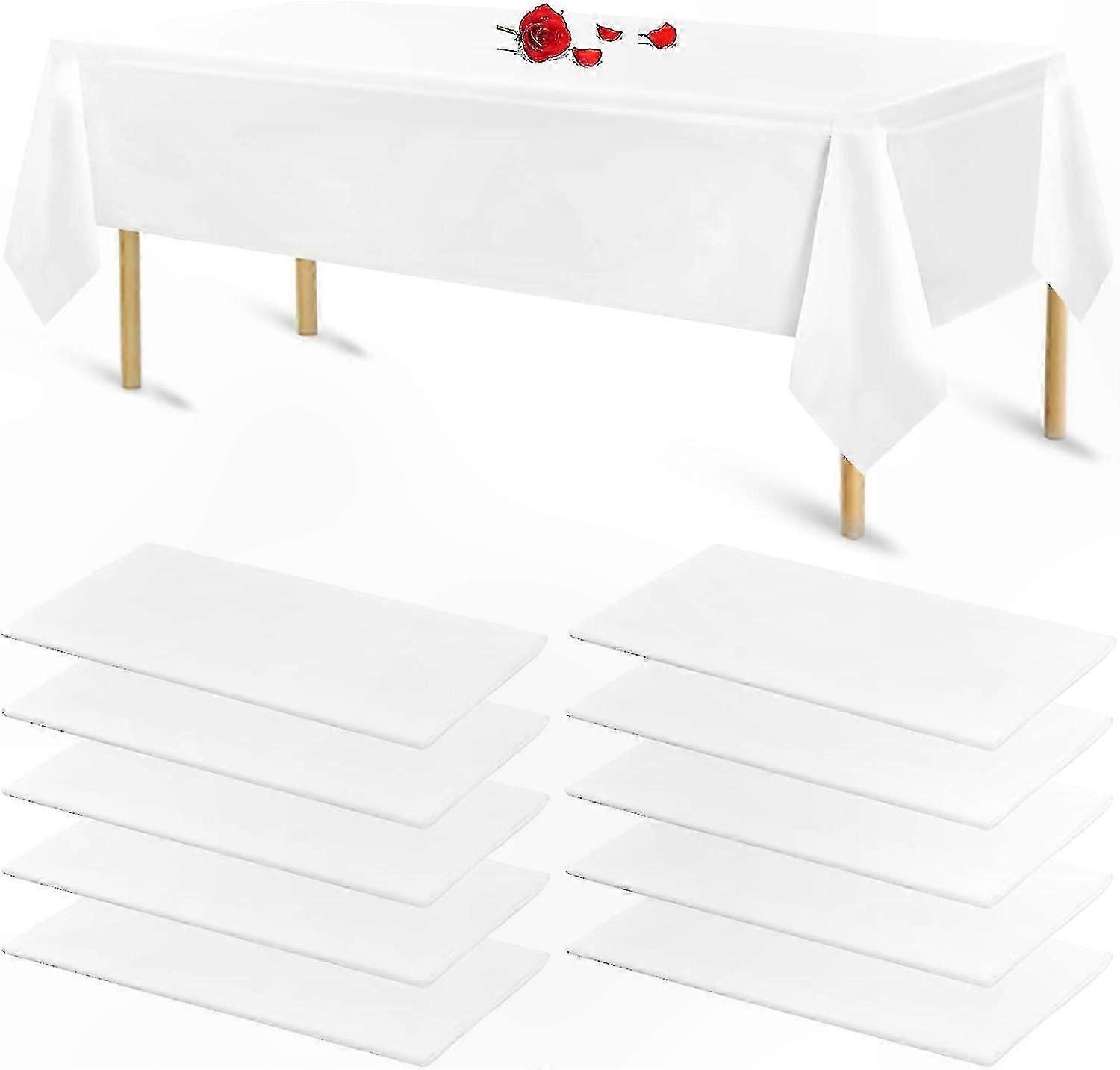 10-Pack White Plastic Tablecloths for Rectangular Tables, Ideal for Birthday Party Decorations
