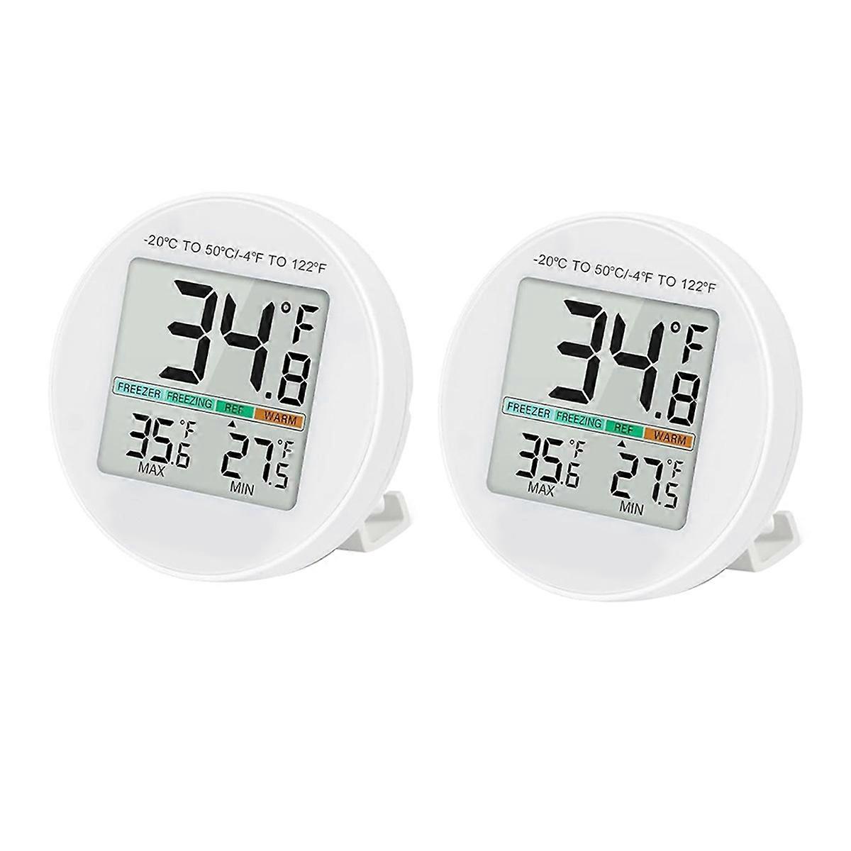 Small Digital Refrigerator Thermometer 2 Pack, IP65 Waterproof Commercial and Home Use, Max/Min Record Function
