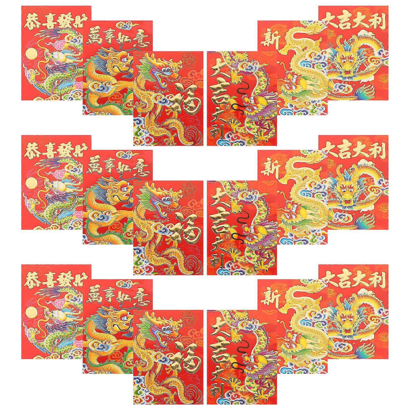 Chinese New Year Red Envelopes for Party with Traditional Patterns and Lucky Wishes 30pcs Mixed Style