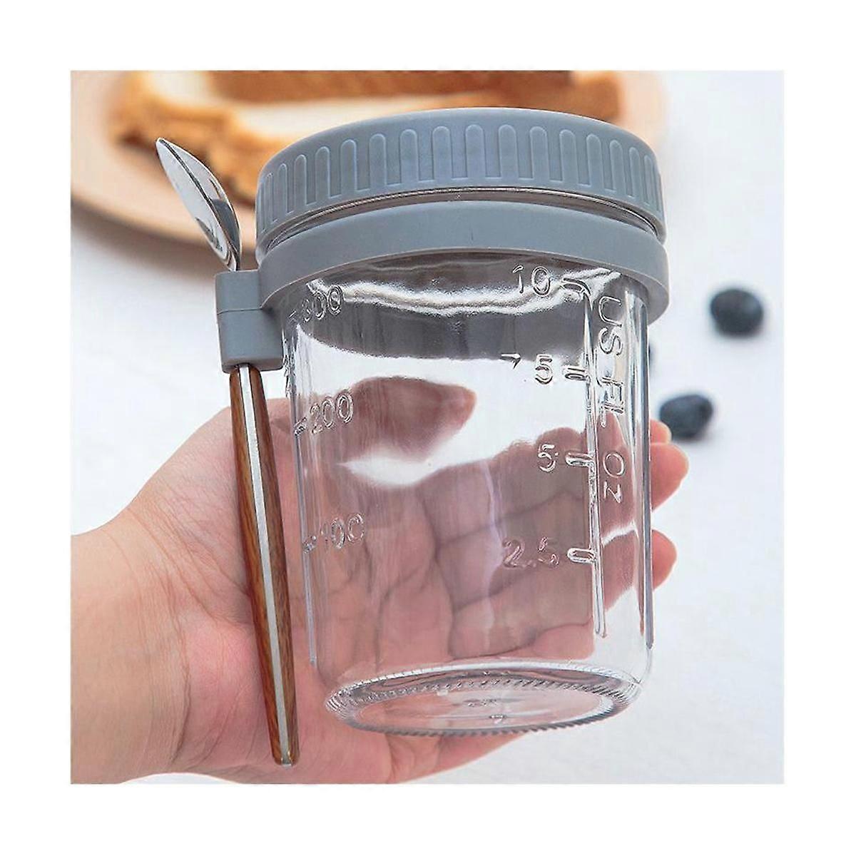 4PCS Overnight Oats Containers with Spoons Airtight Oatmeal Overnight Oat Jars with Measurement Mar