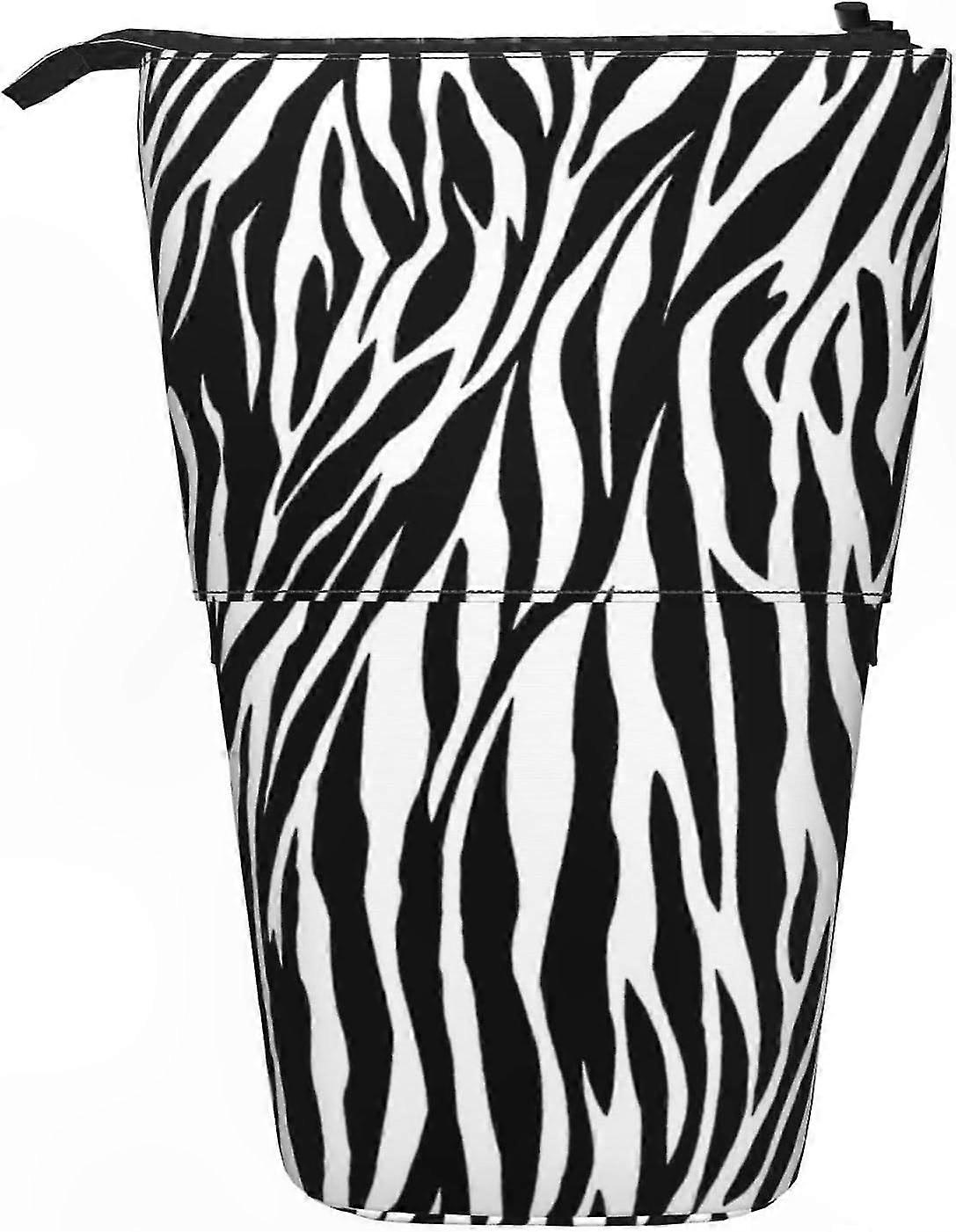 Telescopic Standing Pencil Case with Zipper, Zebra Stripe Pattern Pen Pouch for School and Office Use