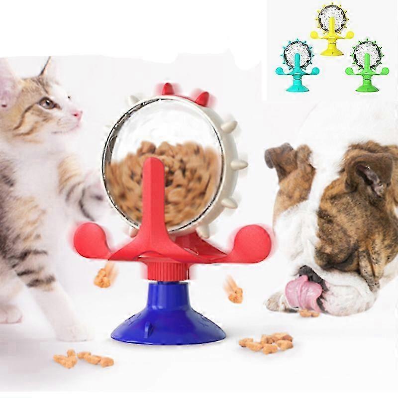 Fun Pet Cat Turntable Interactive Toy: Rotatable Windmill & Feeding Play Device Red