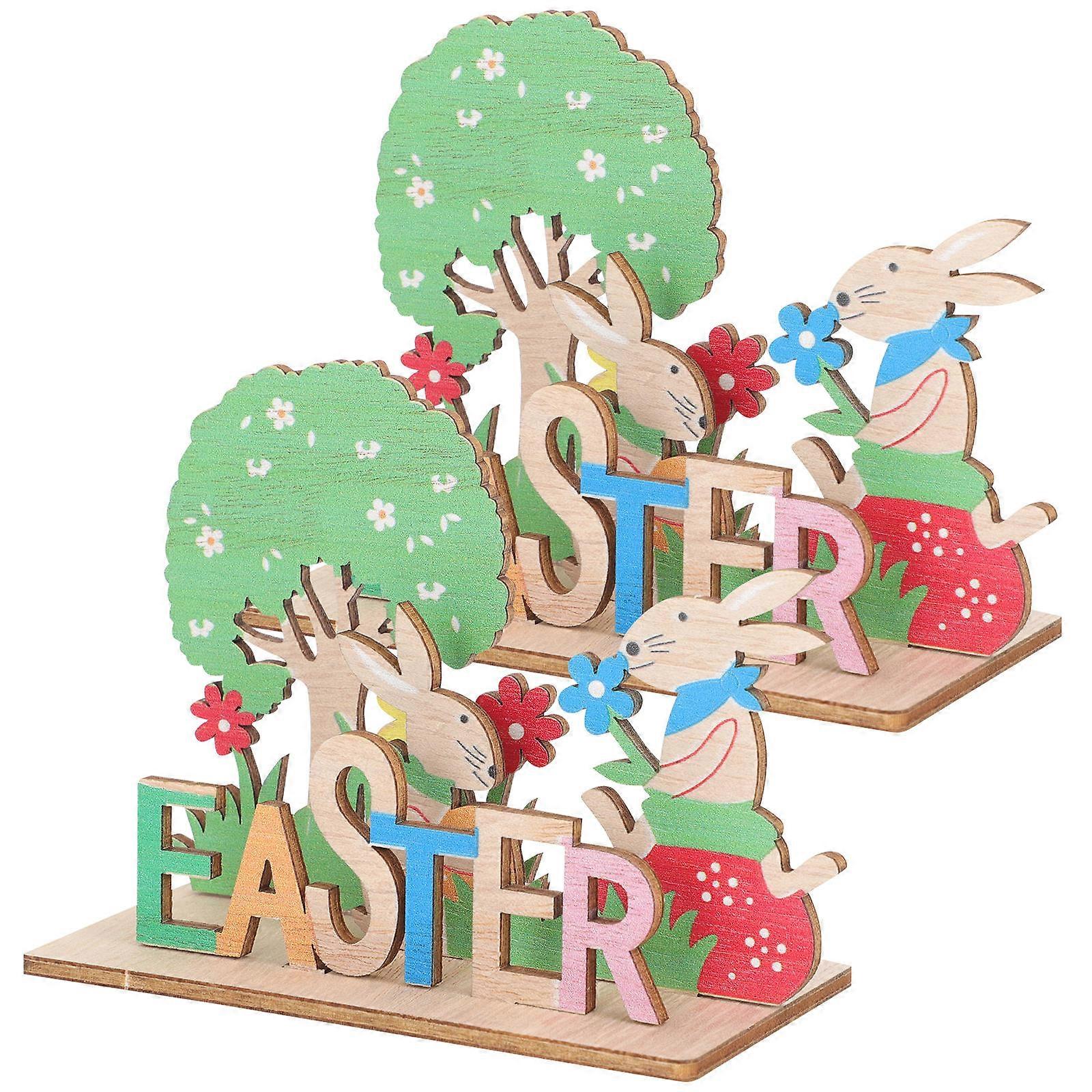 Easter Table Decoration Wooden Table Sign for Home 6Pcs Spring Decor