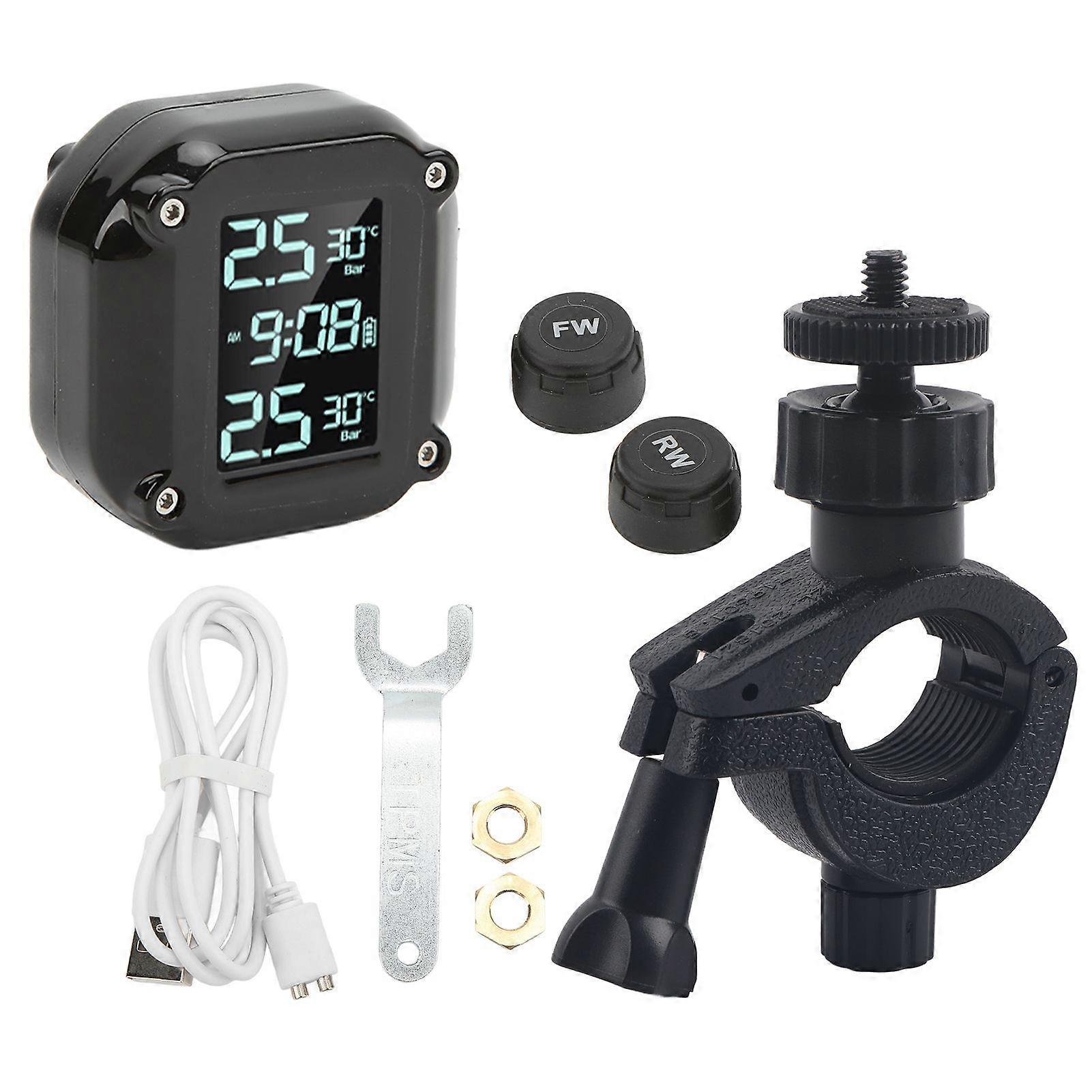 Motorrad-Reifendrucküberwachungssystem mit 2-Sensor-USB-Lade-LCD-Bildschirm IP67 wasserdichtes RDKS für sicheres Fahren