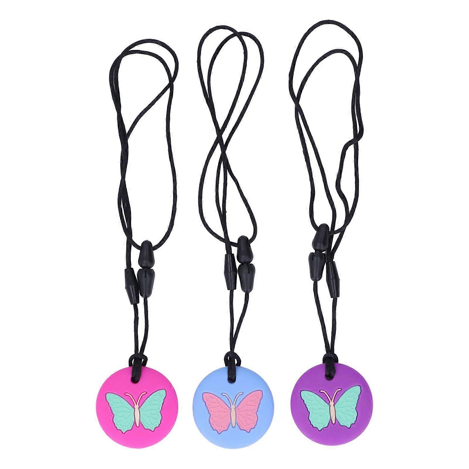 3pcs Baby Cute Butterfly Pattern Teething Toy Kid Portable Soft Silicone Sensory Chewing Necklace