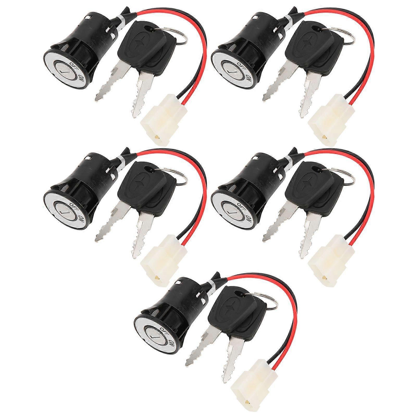 5Set Electric Scooter Power Lock Ignition Key Large Heads Electric Door Lock Two Cables