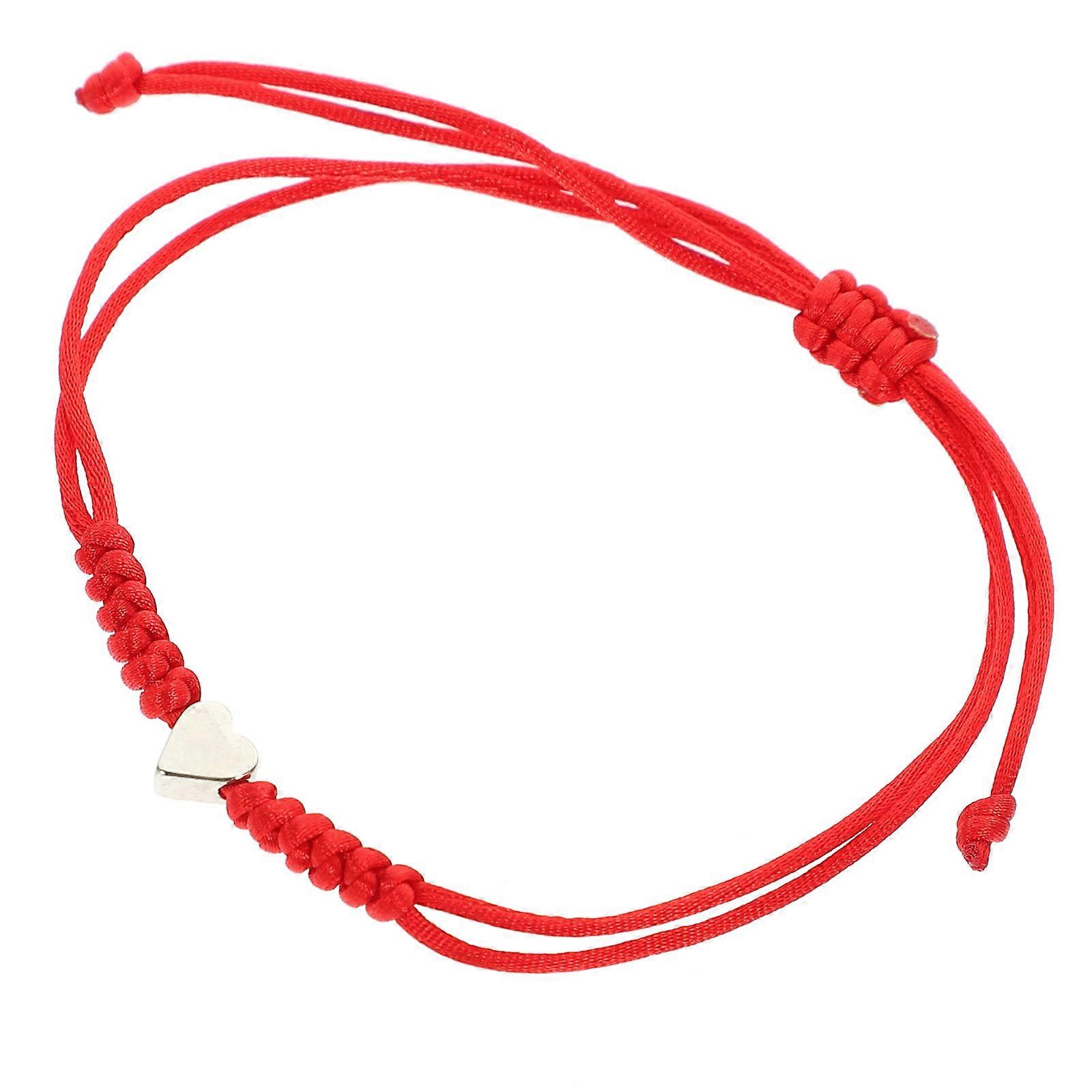 Heart Charm Red String Bracelet Braided Style with 6Pcs for Women