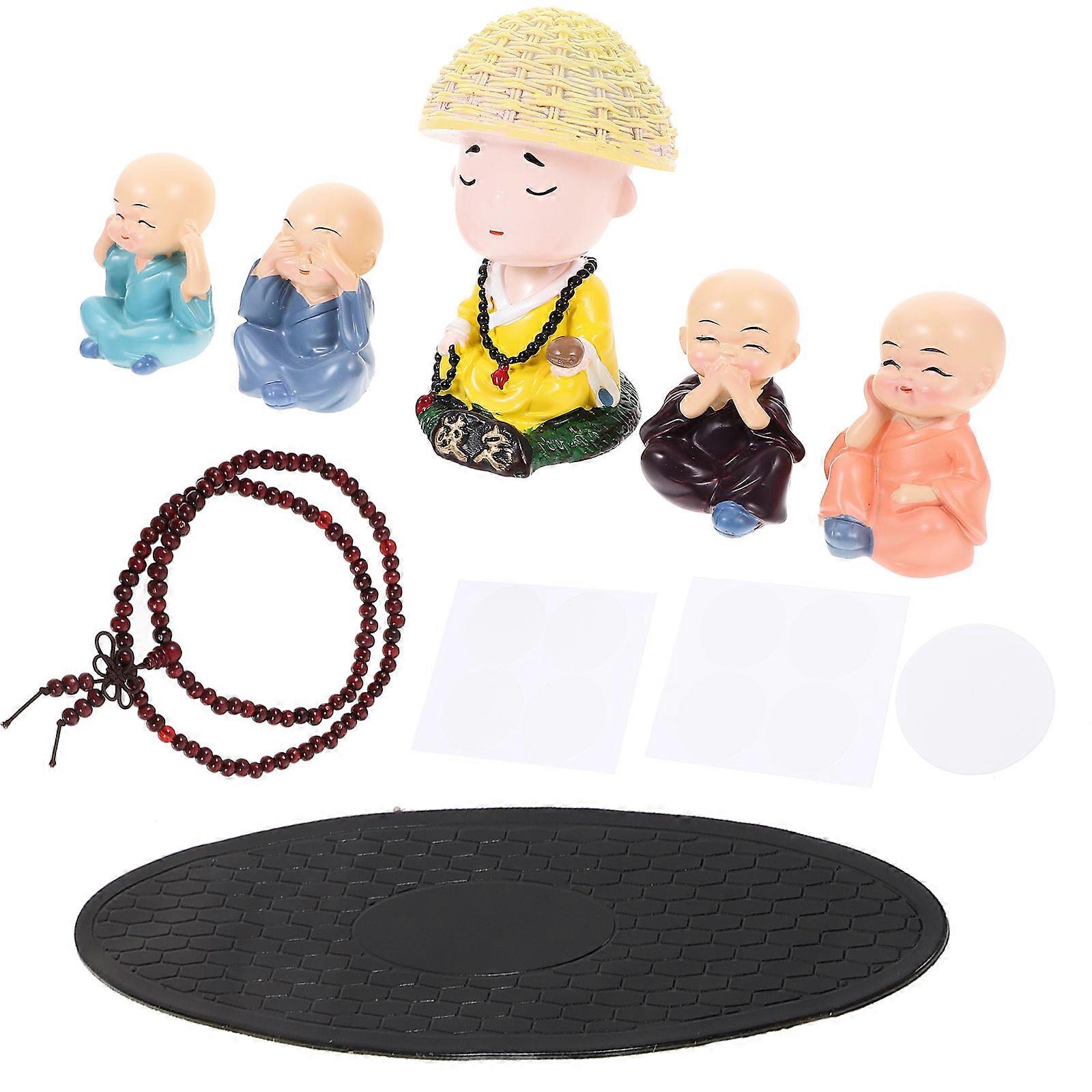 Resin Monk Figurine for Car Dashboard Decoration 4Sets Multi Color