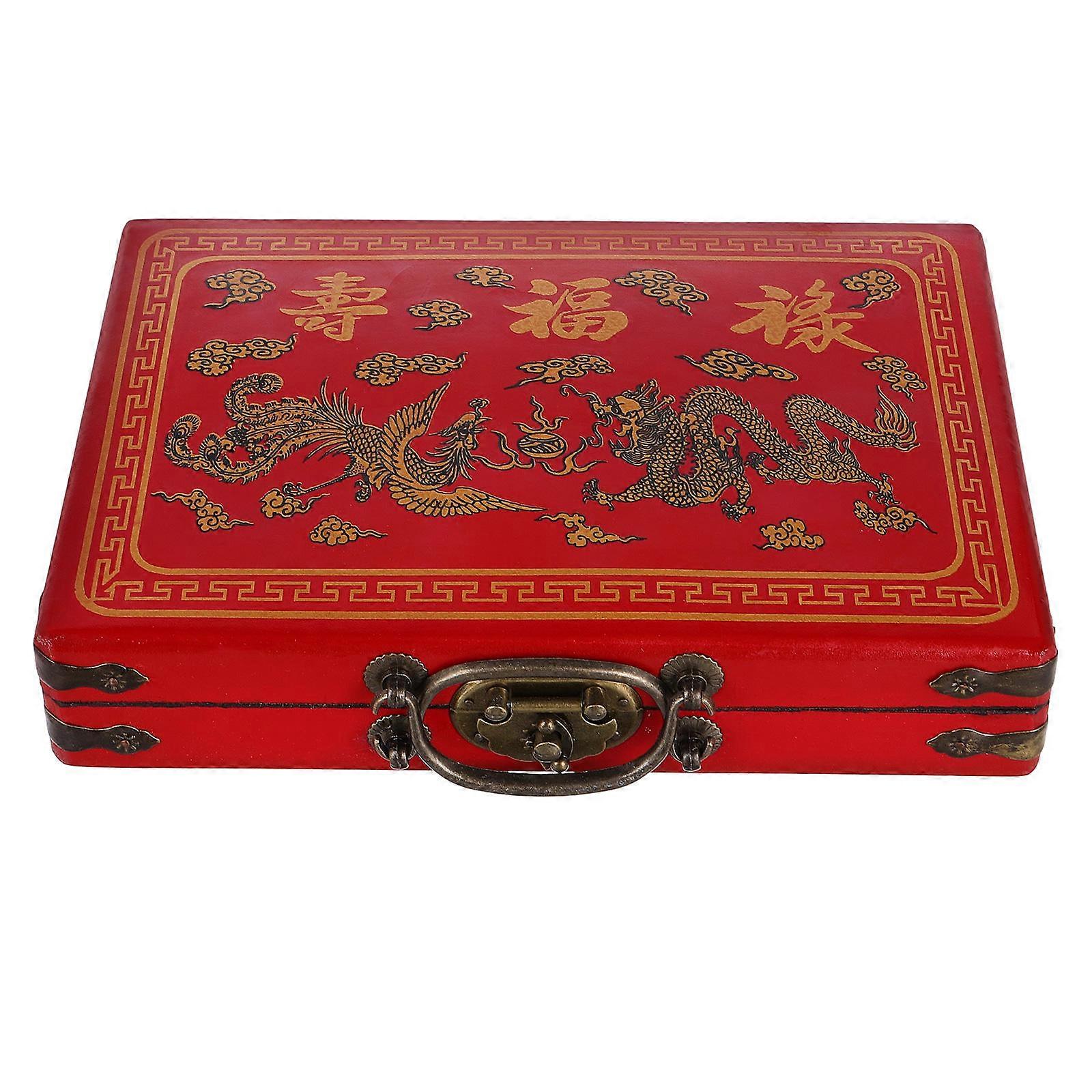 Dark Brown Mahjong Storage Box for Household Use with Handle 2Pcs Set