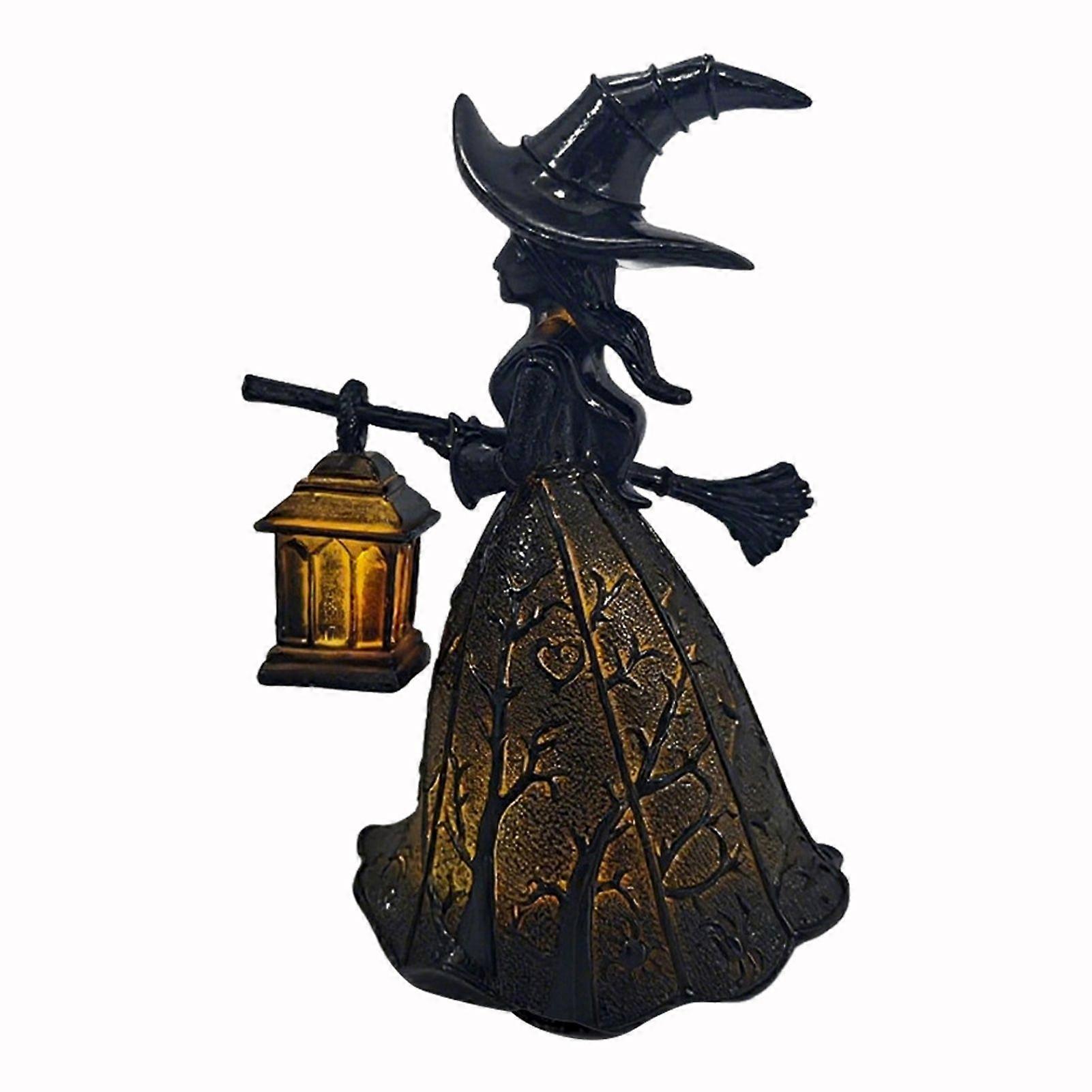 Primitive Halloween Witch Lamp, Gothic LED Witch With Holding Lantern Halloween Decor for Home Table Mantels