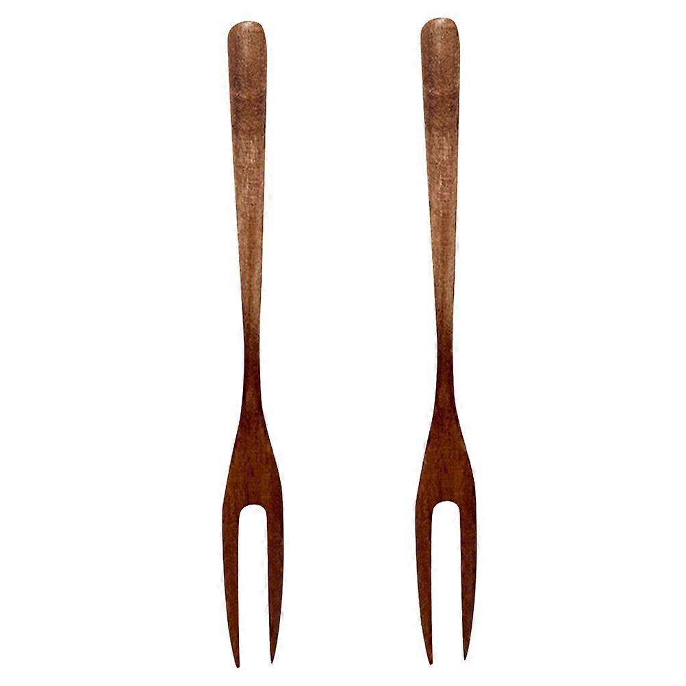 Two-Tine Dessert Forks Mini Forks For Household Users Flatware Coffee Color Natural Wood Finish 2Pcs