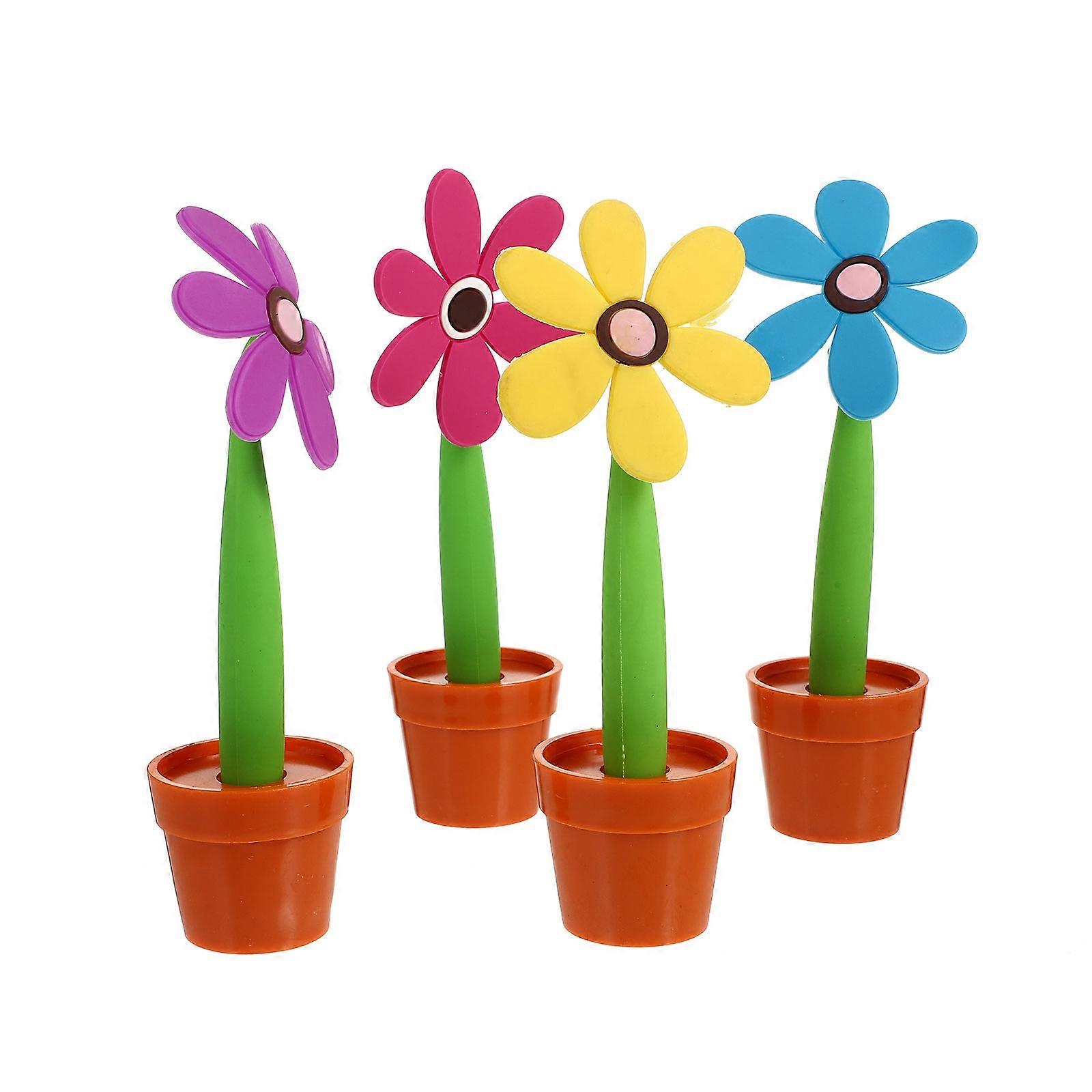 Writing Pens for Daily Use 4Pcs Flowerpot Shaped Ballpoint Pens with Sunflower Style