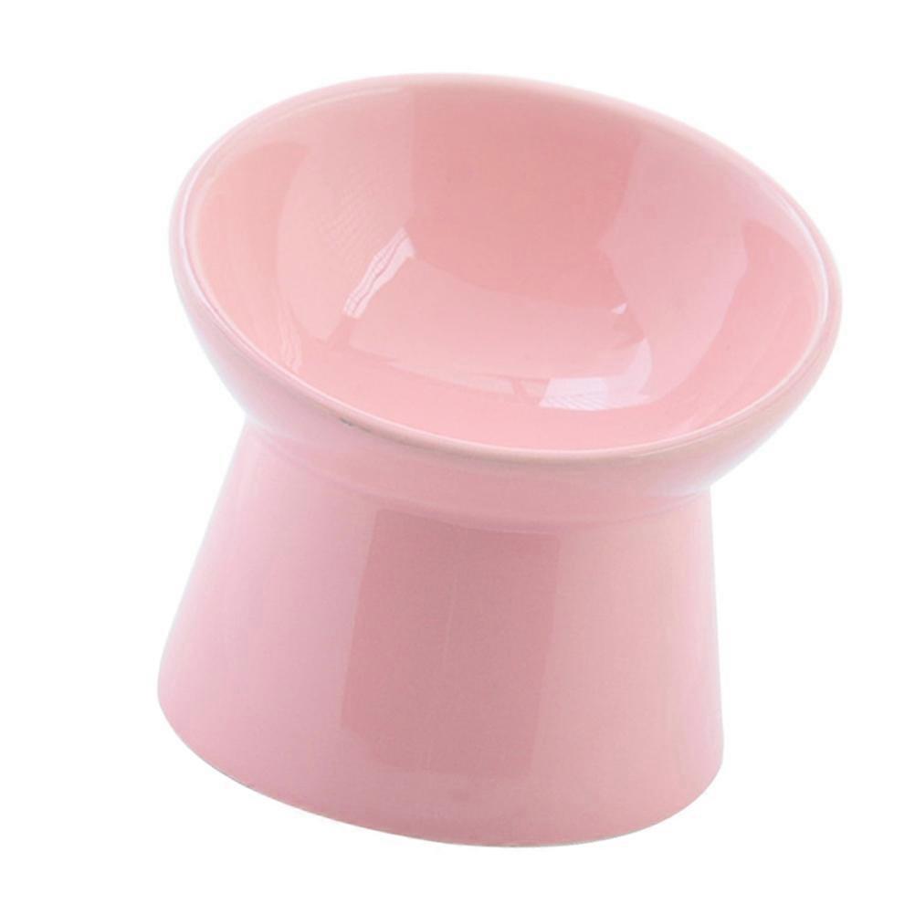 Ceramic Pet Bowl 2 Pcs High Base Structure for Cats Dogs Feeding Time Indoor Use Pink Color