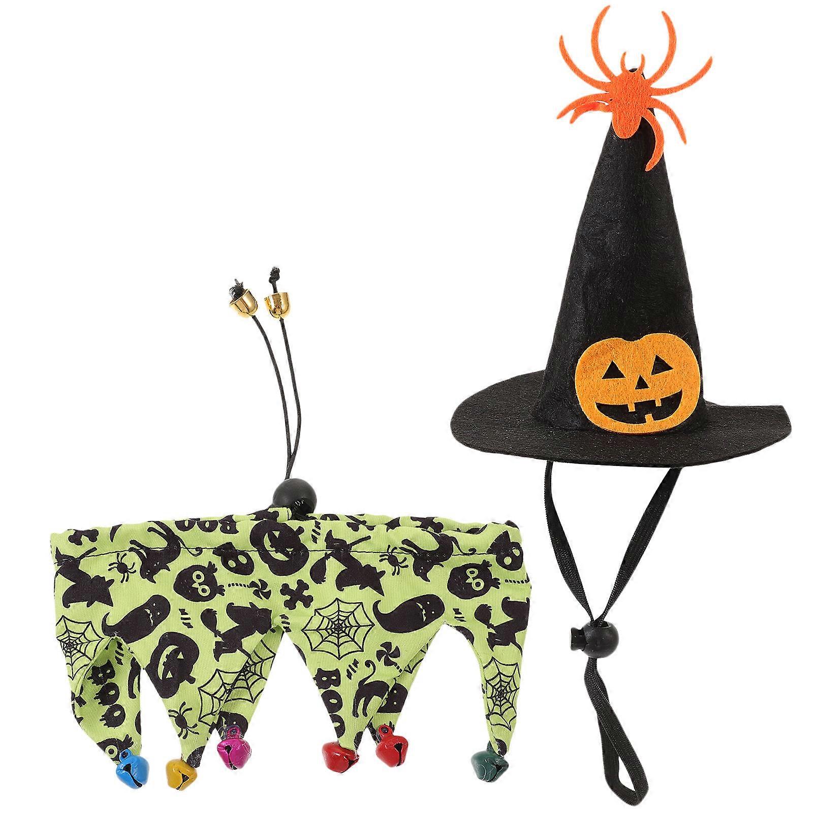 Halloween Cat Costume Cat Collar Witch Hat for 2Sets Polyester Material