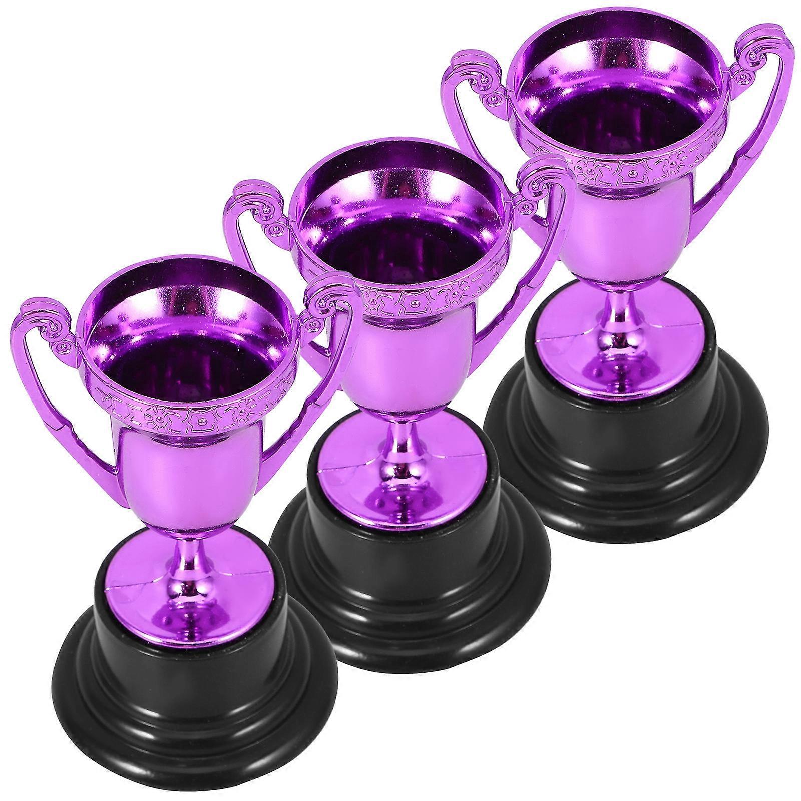 3Pcs Purple Trophy Decor Winner Trophy for Competition Celebration